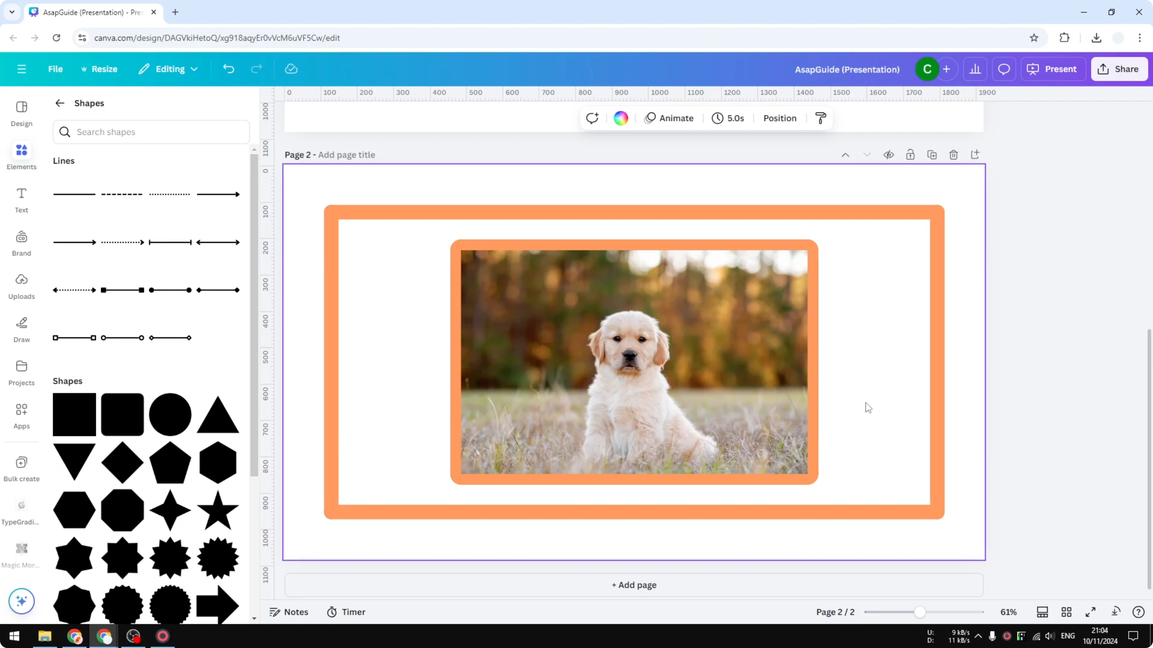 Screenshot from How to Add a Rectangle Frame in Canva Design at 138s