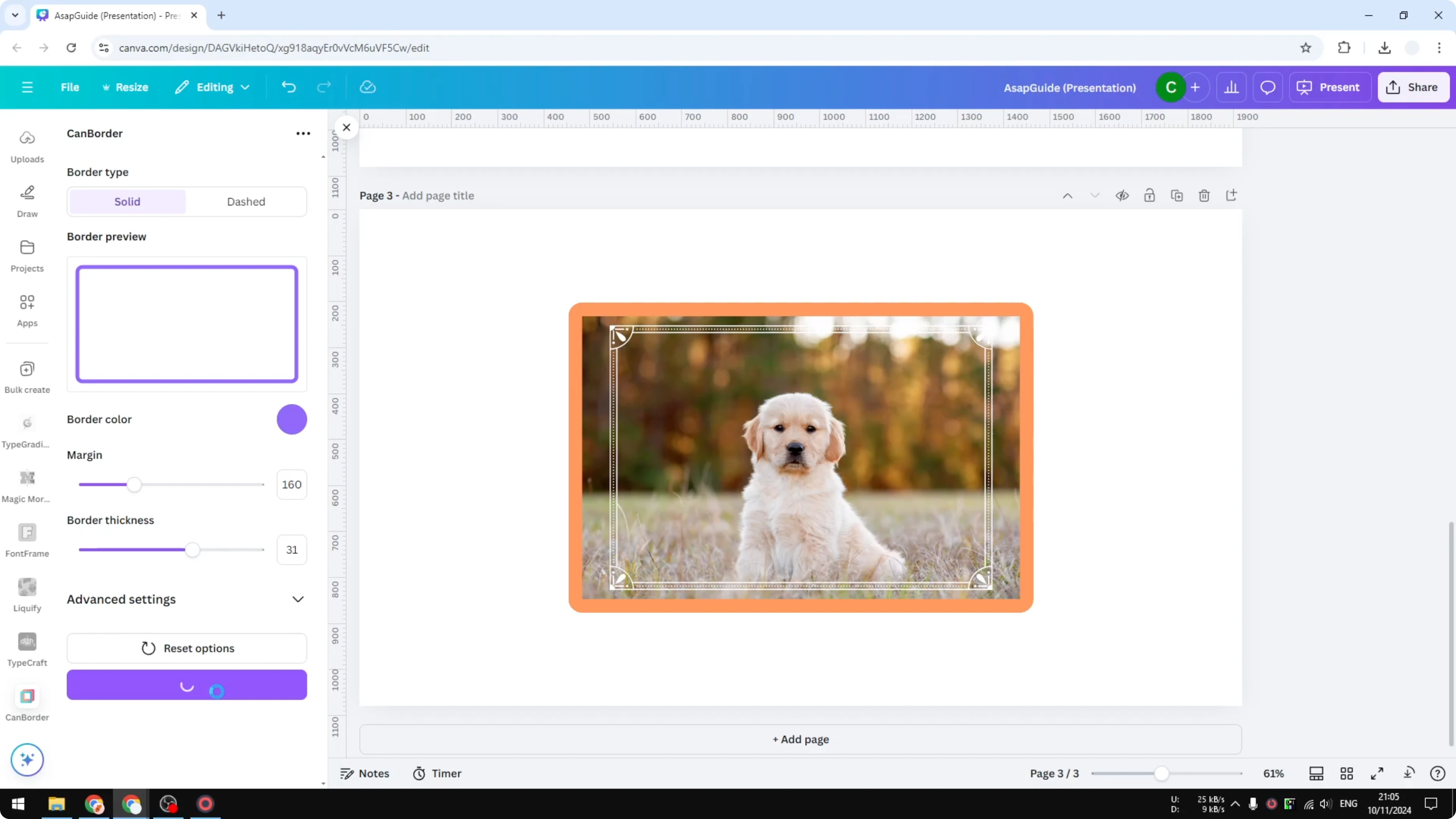 Screenshot from How to Add a Rectangle Frame in Canva Design at 233s