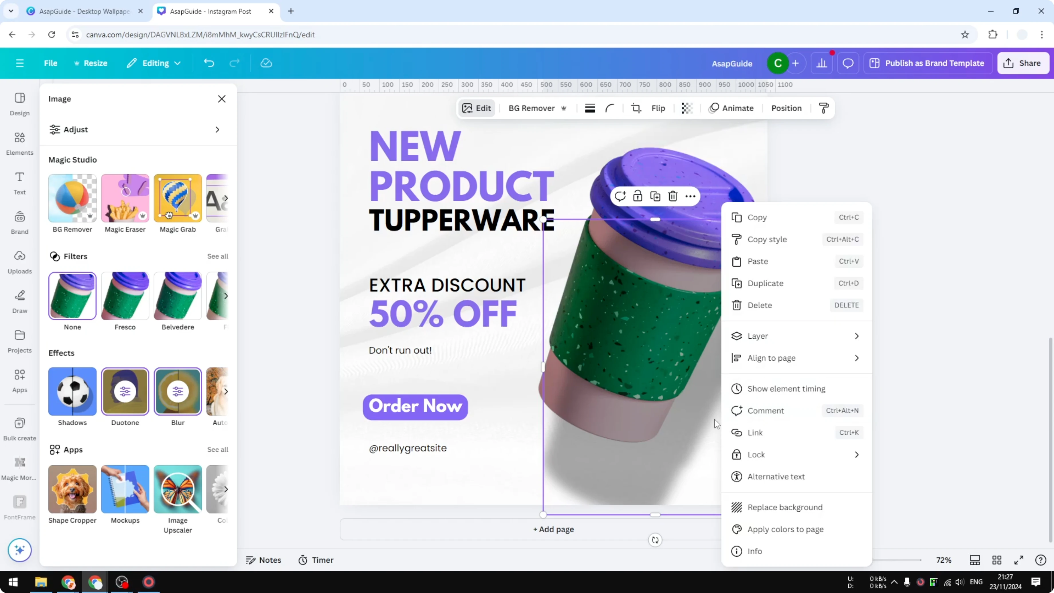 Screenshot from How to Add Shadow to Product Images in Canva at 177s