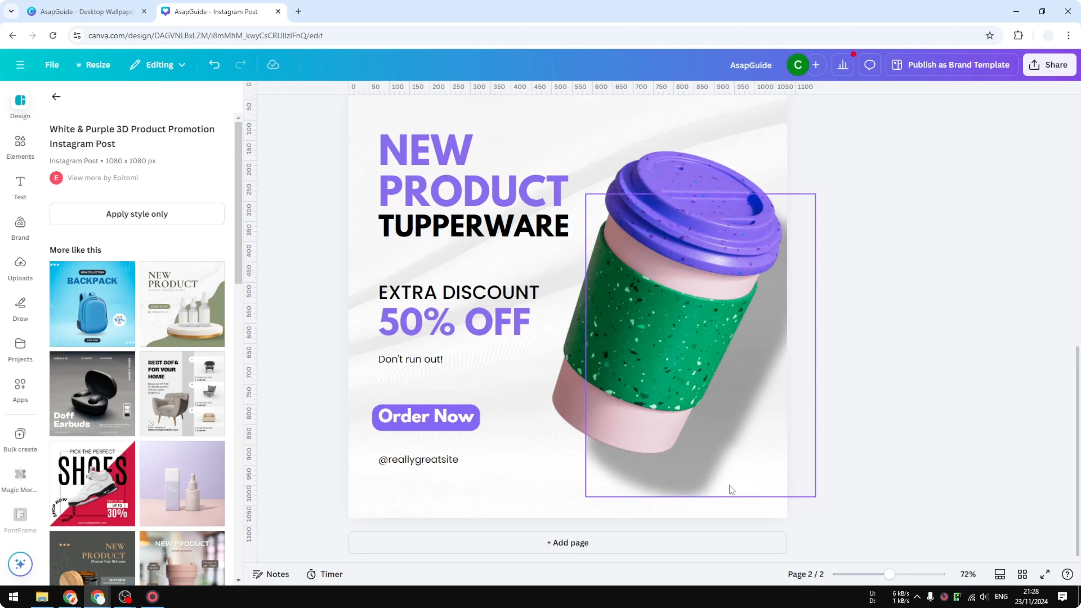 Screenshot from How to Add Shadow to Product Images in Canva at 228s