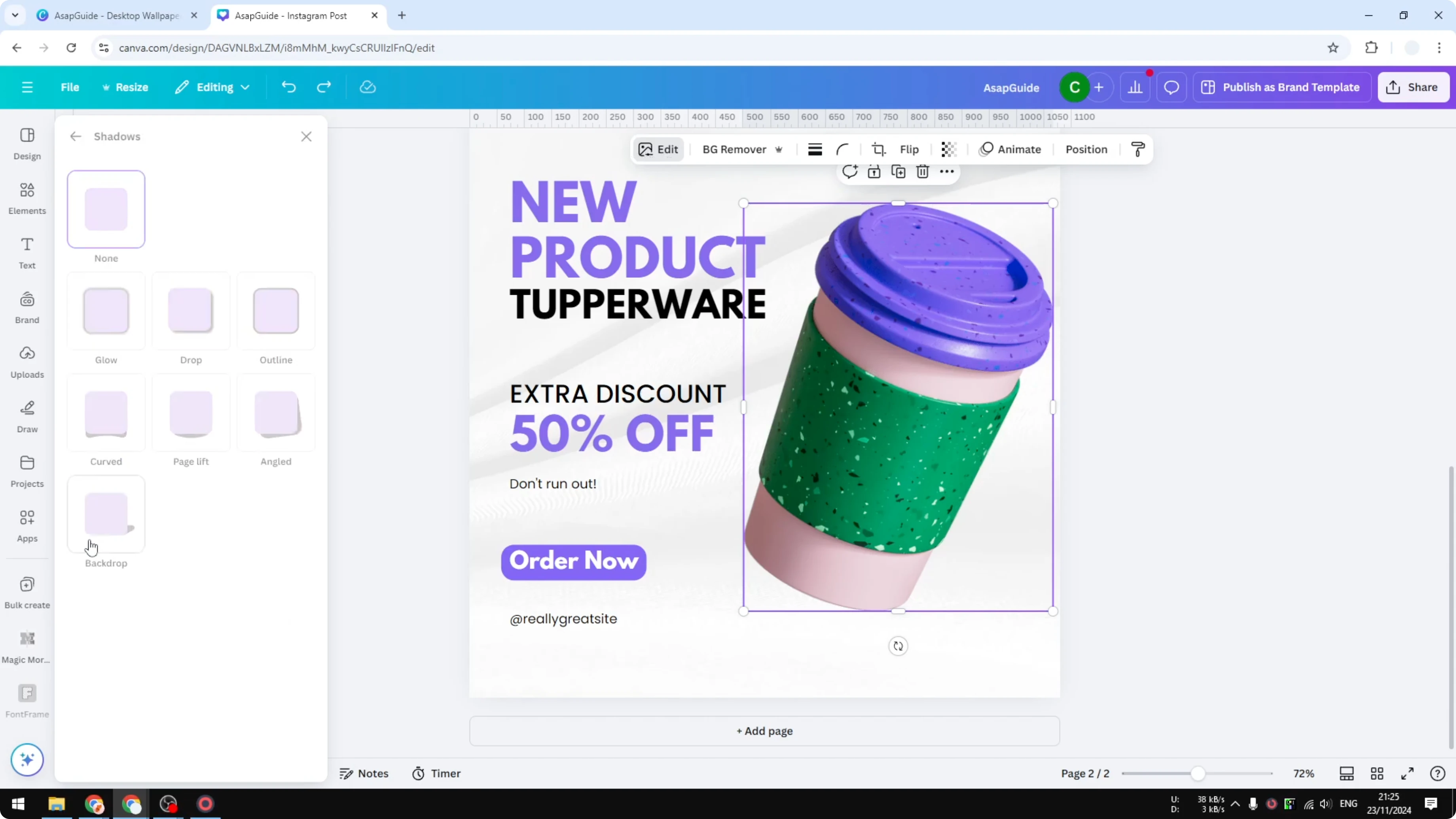 Screenshot from How to Add Shadow to Product Images in Canva at 56s
