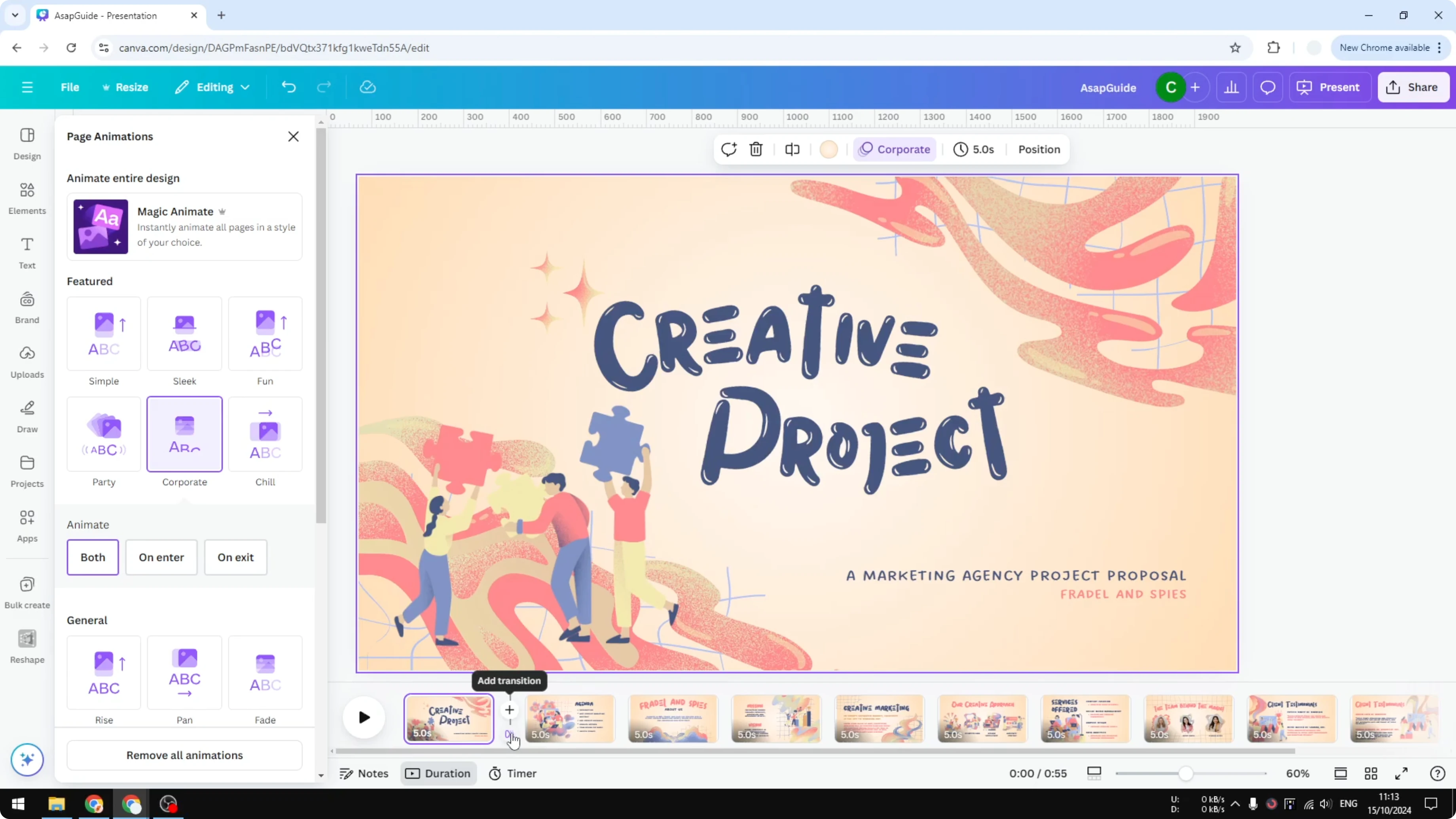 Screenshot from How to Add Transition in Canva Presentation at 100s