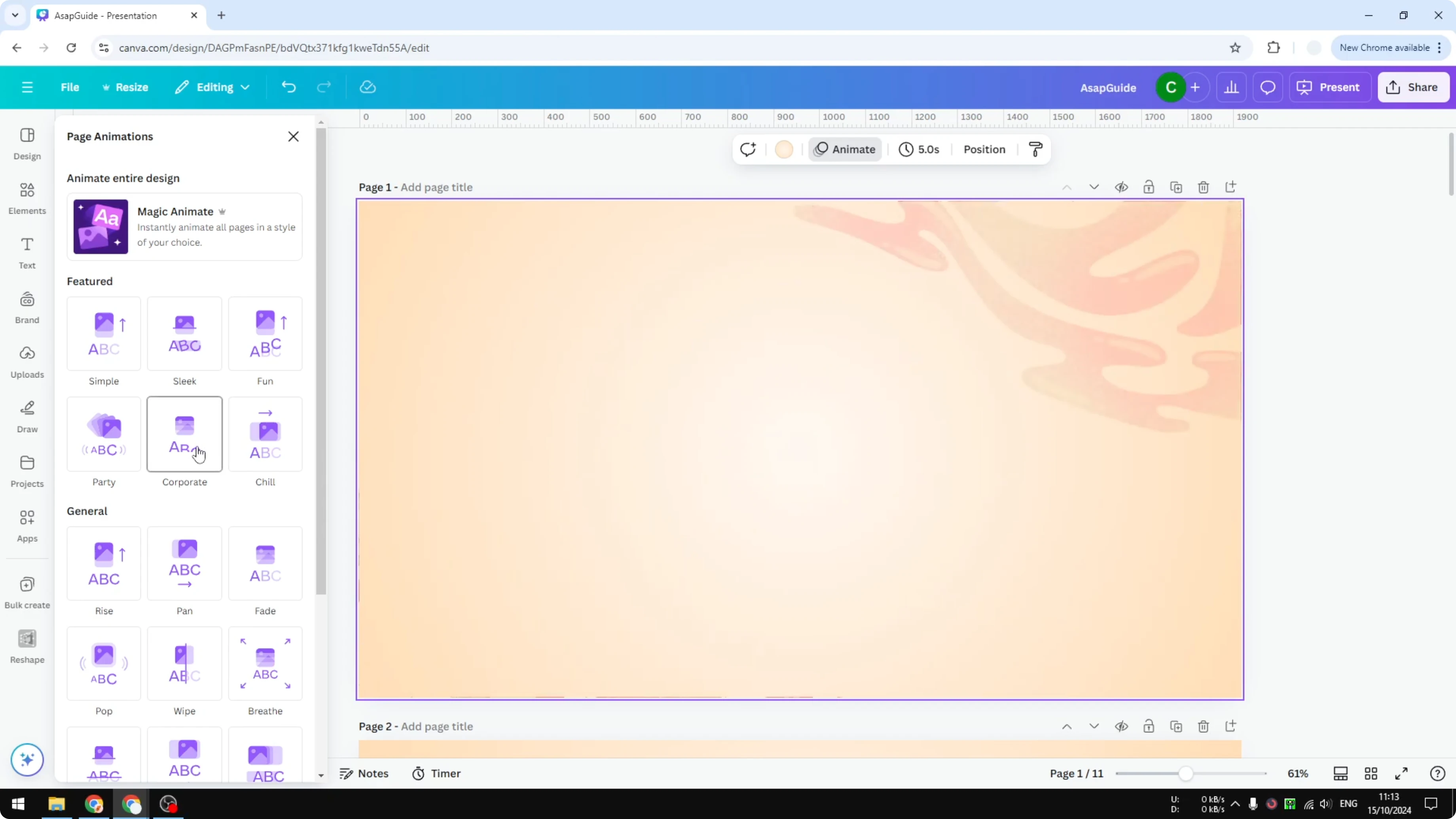 Screenshot from How to Add Transition in Canva Presentation at 63s
