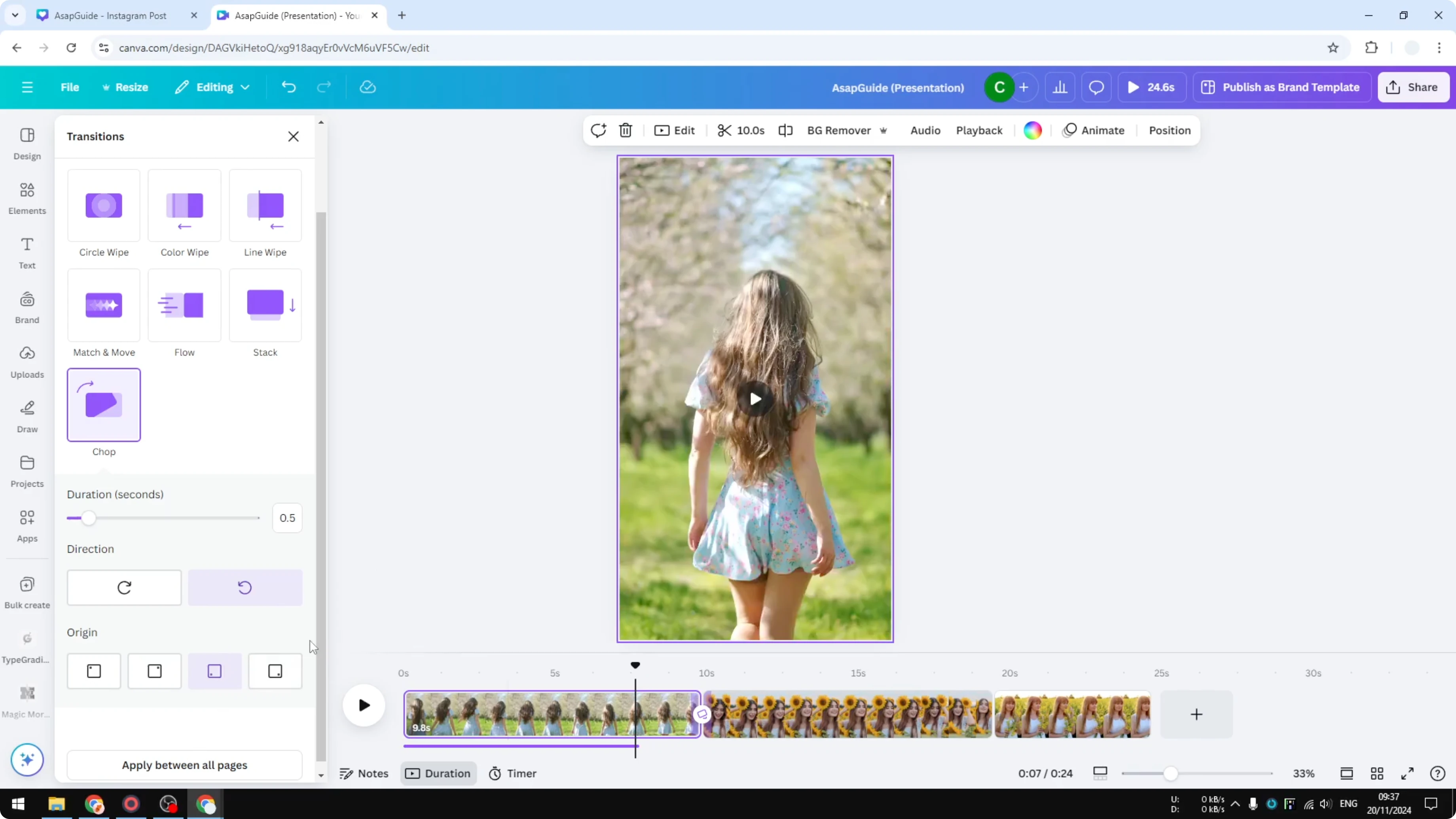 Screenshot from How to Add Video Transitions in Canva at 103s