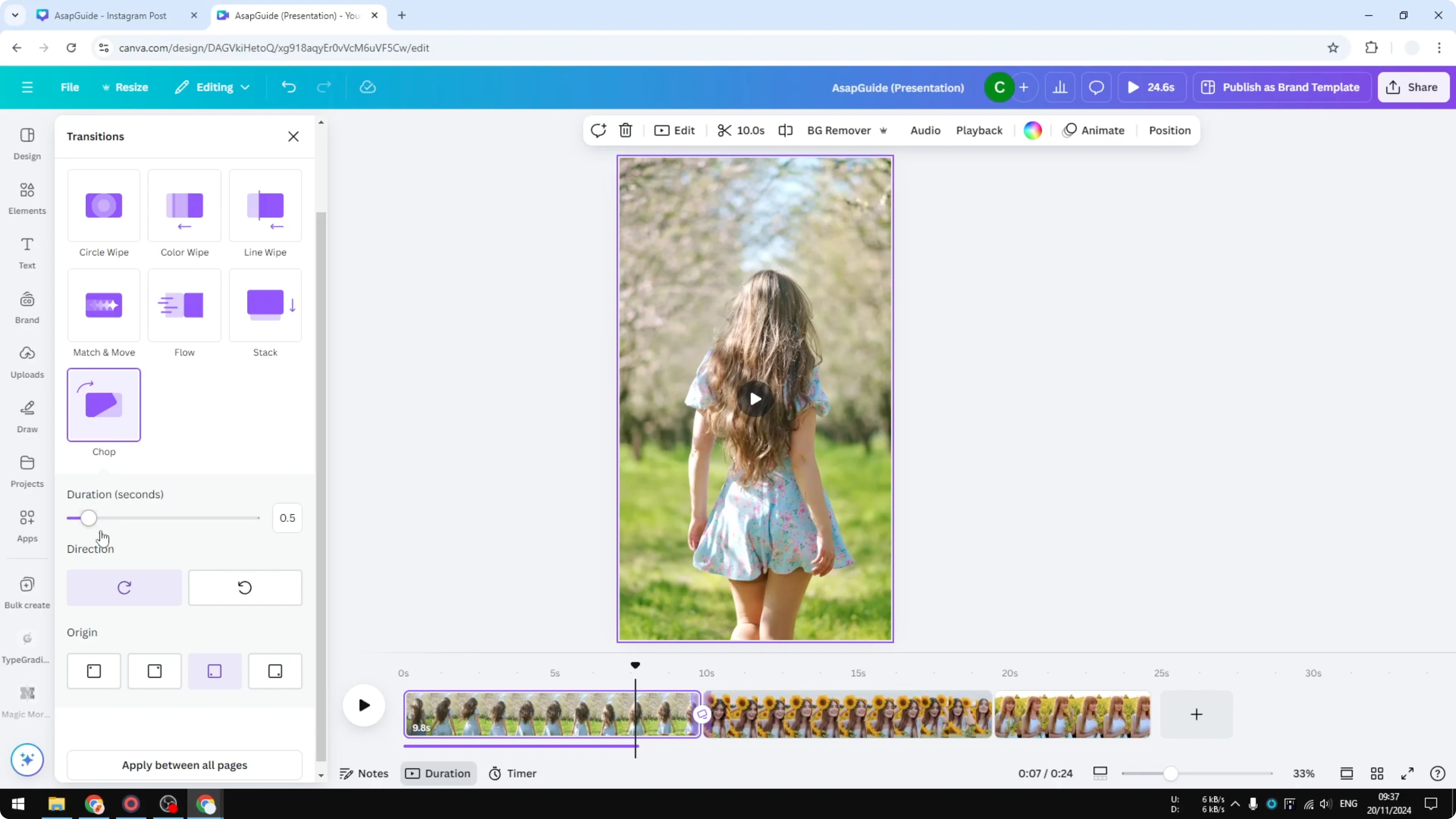 Screenshot from How to Add Video Transitions in Canva at 87s