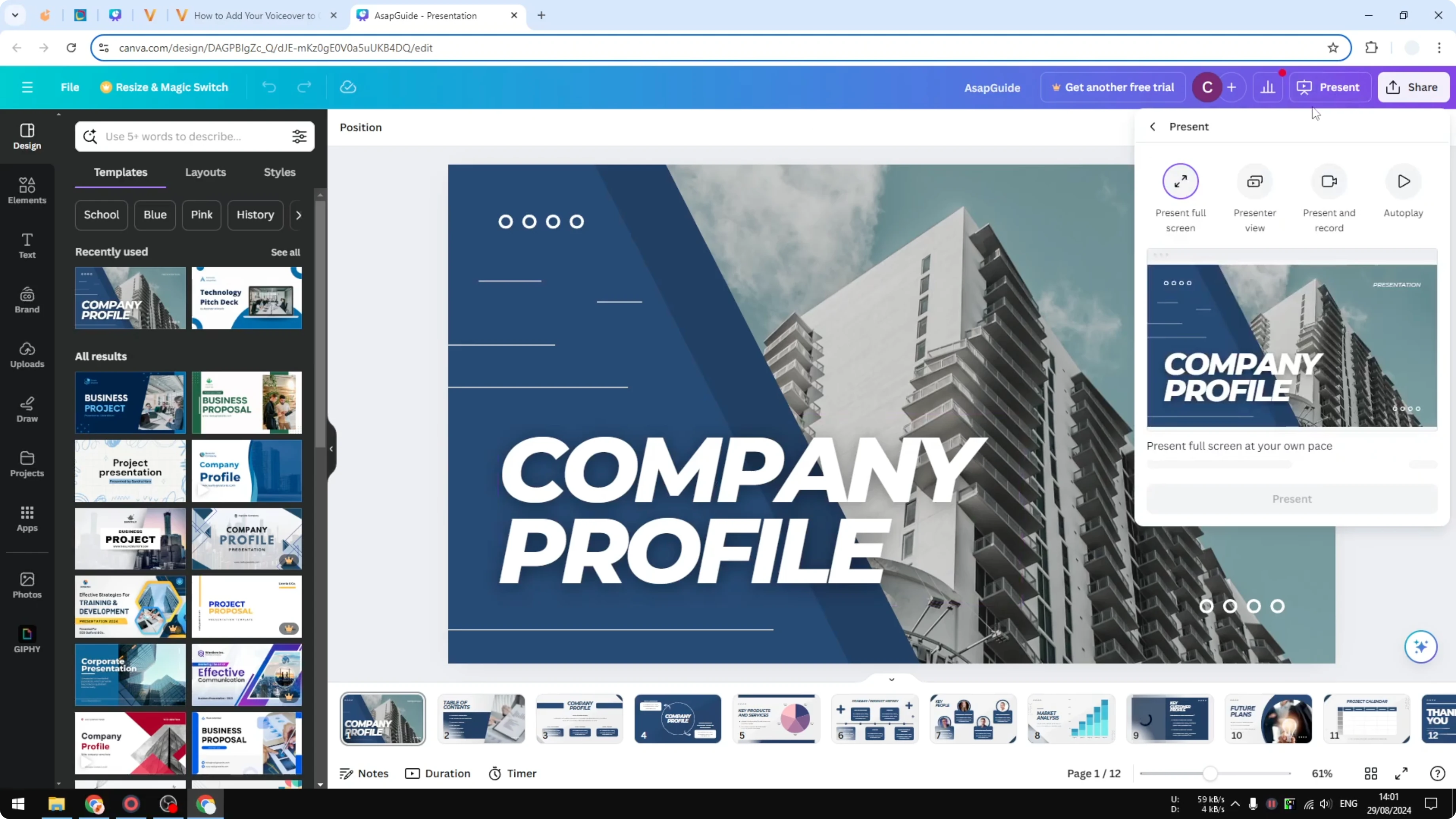 Screenshot from How to Add Your Voiceover to Canva Presentation at 44s