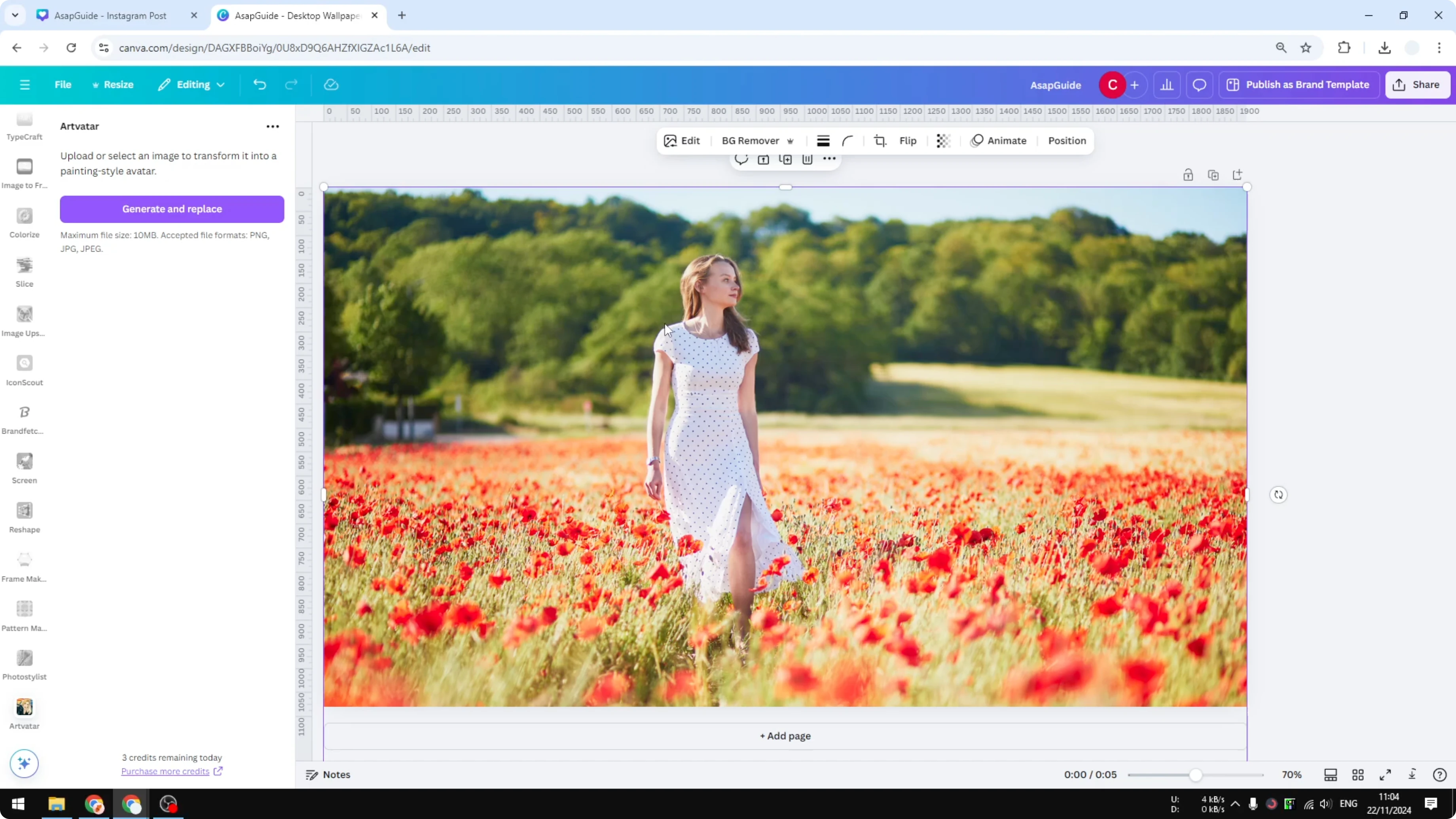 Screenshot from How to Add a Watercolor Effect Effect in Canva at 68s