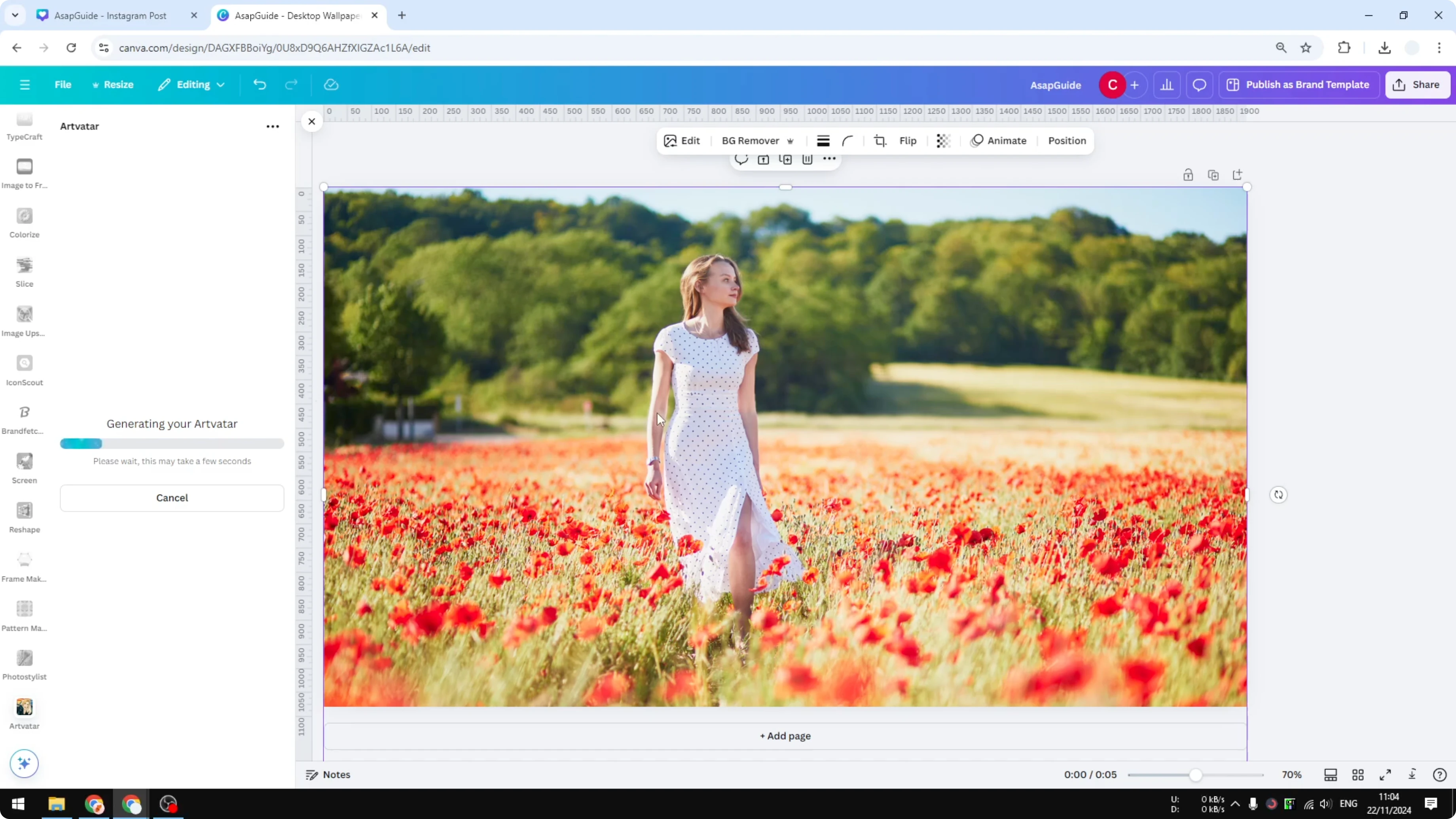 Screenshot from How to Add a Watercolor Effect Effect in Canva at 77s