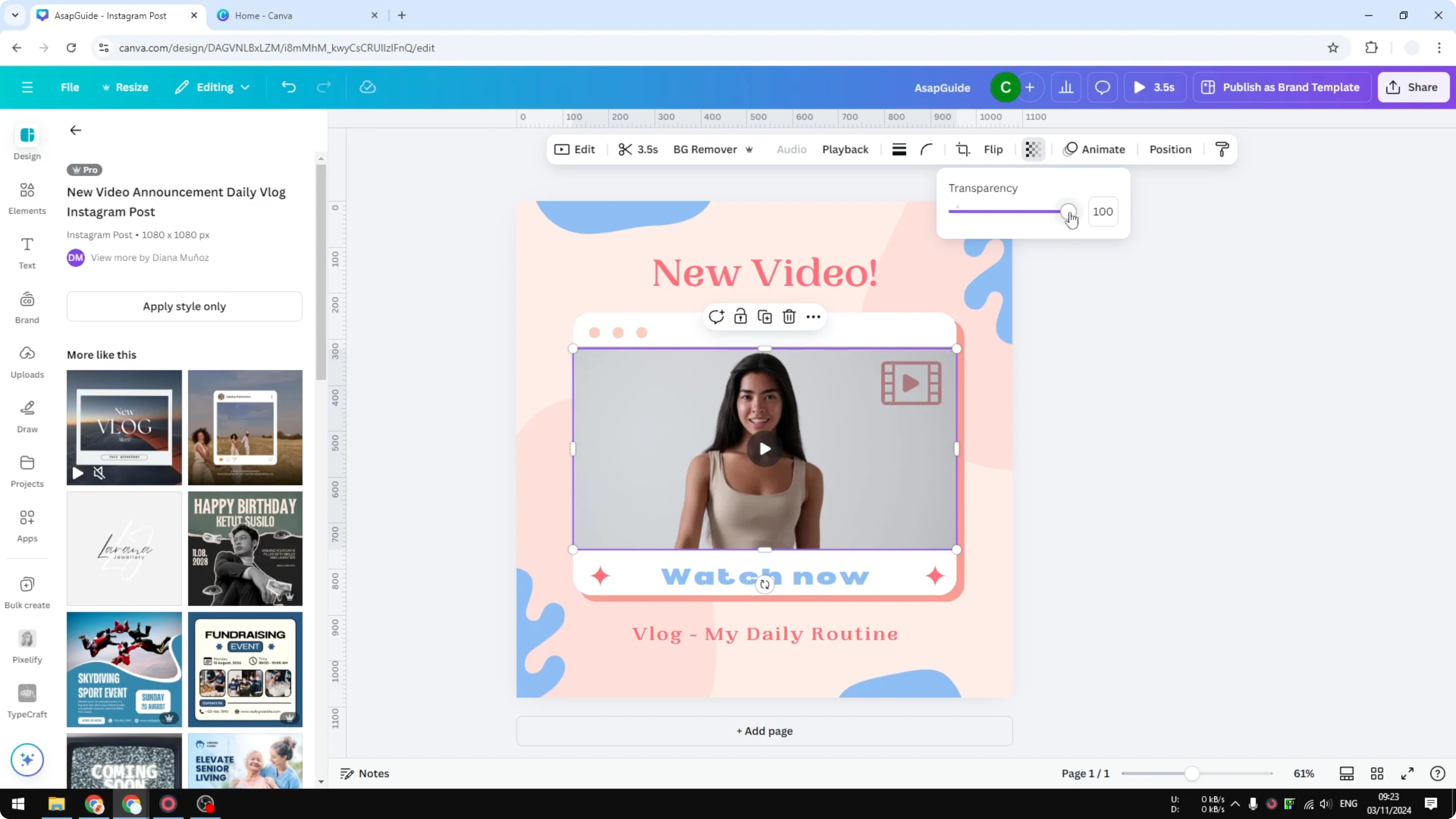 Screenshot from How to Adjust Video Transparency in Canva at 21s