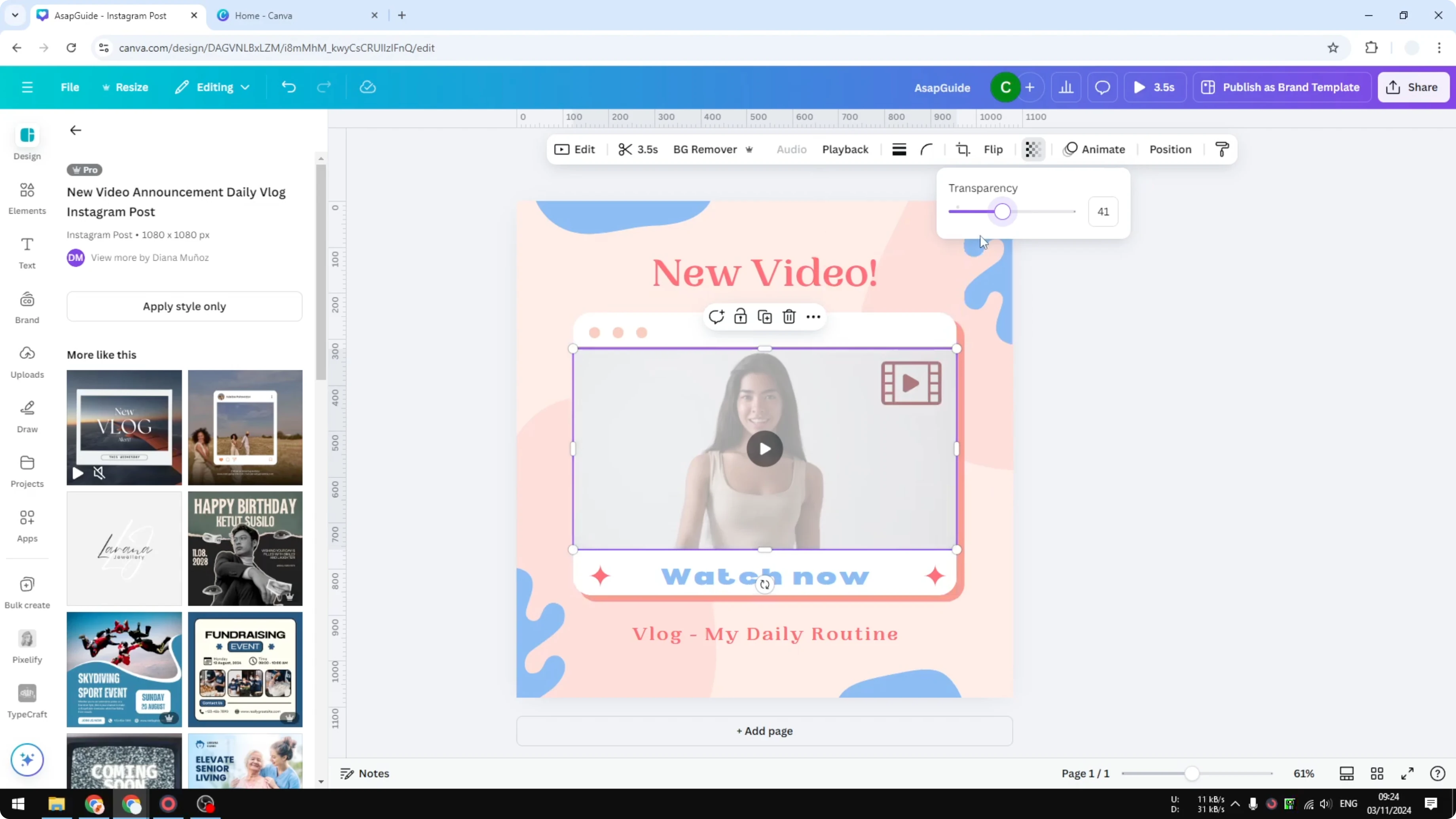 Screenshot from How to Adjust Video Transparency in Canva at 32s