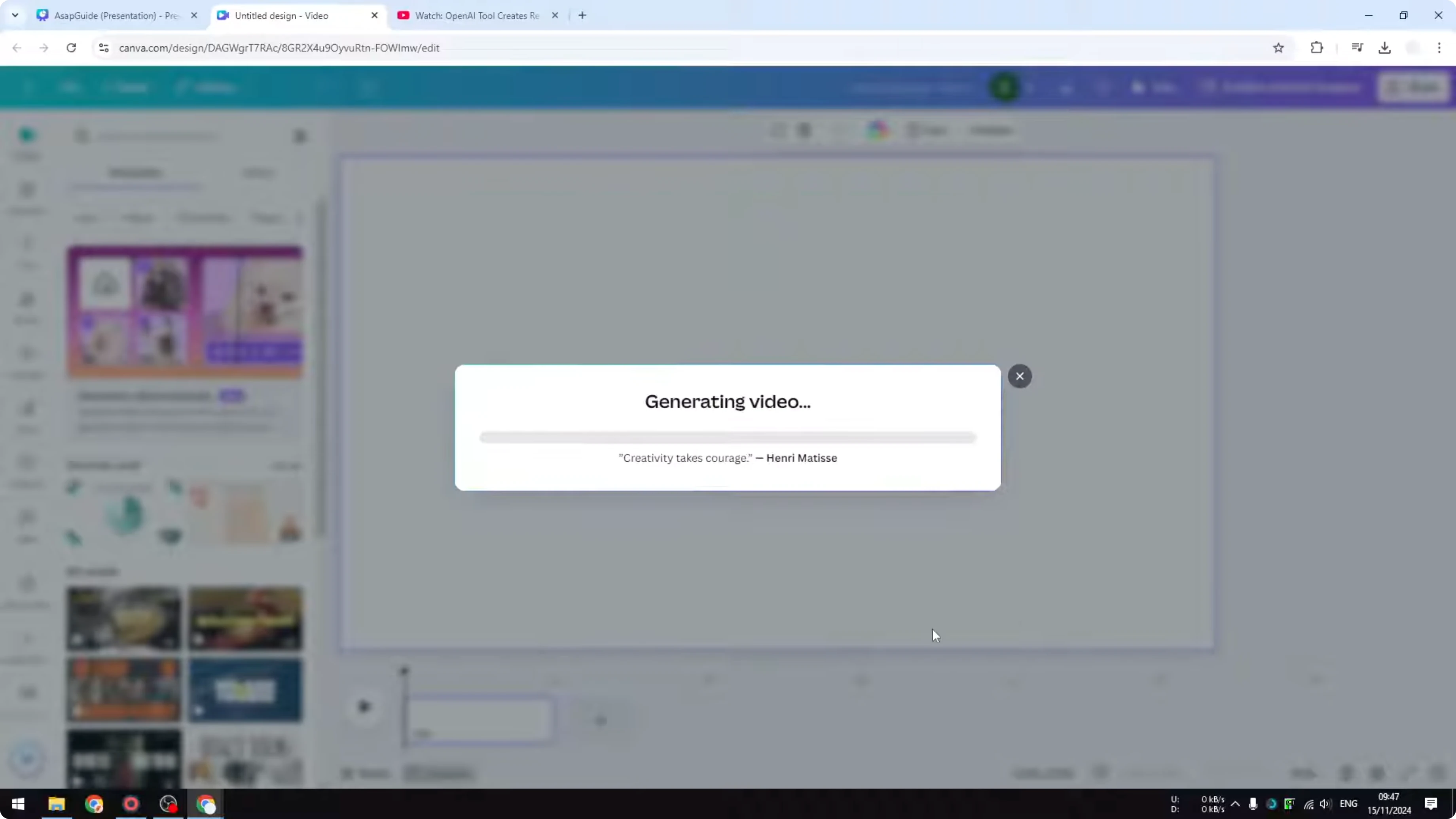 Screenshot from How to Create AI Generated Videos in Canva at 126s