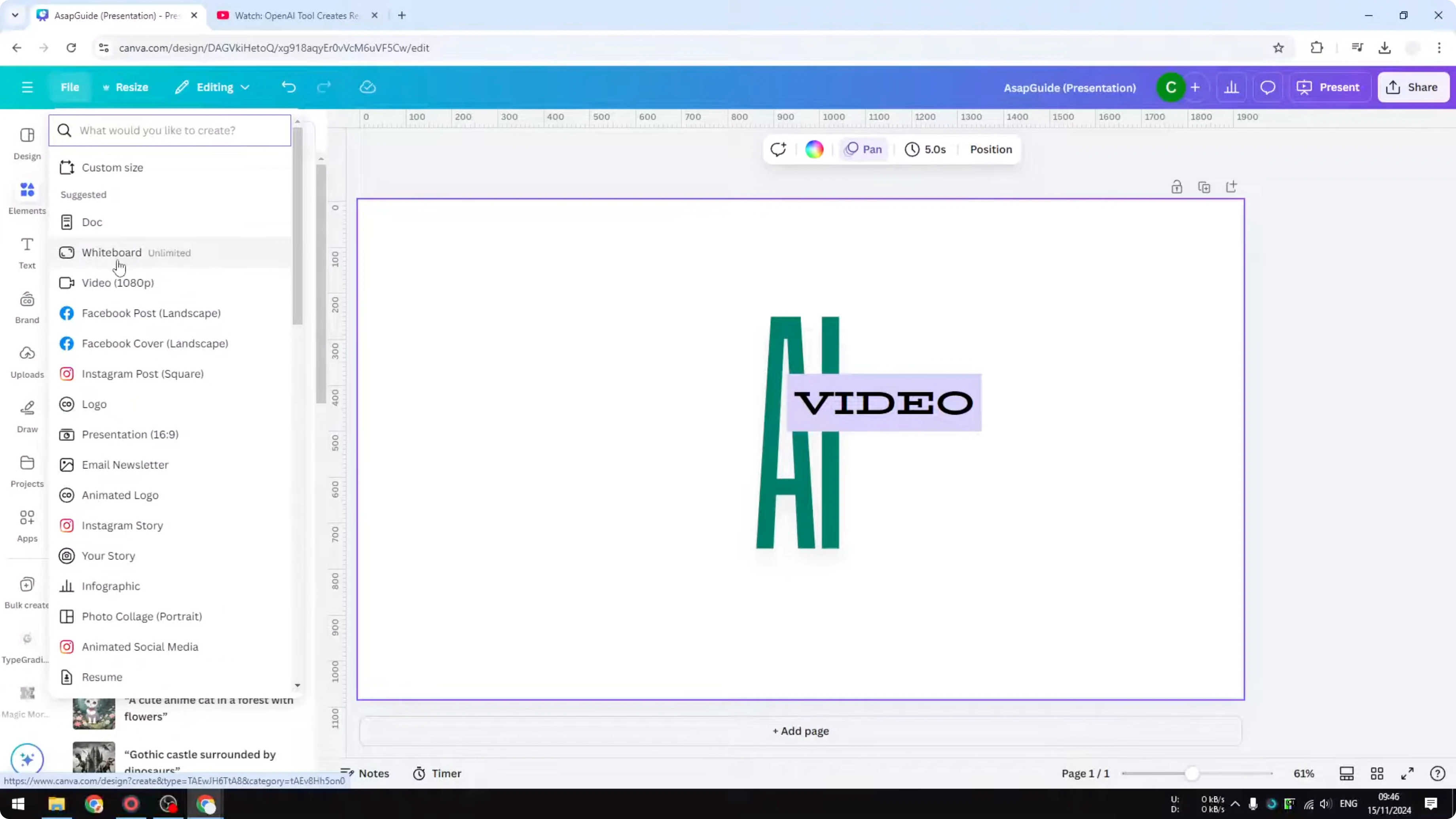 Screenshot from How to Create AI Generated Videos in Canva at 71s