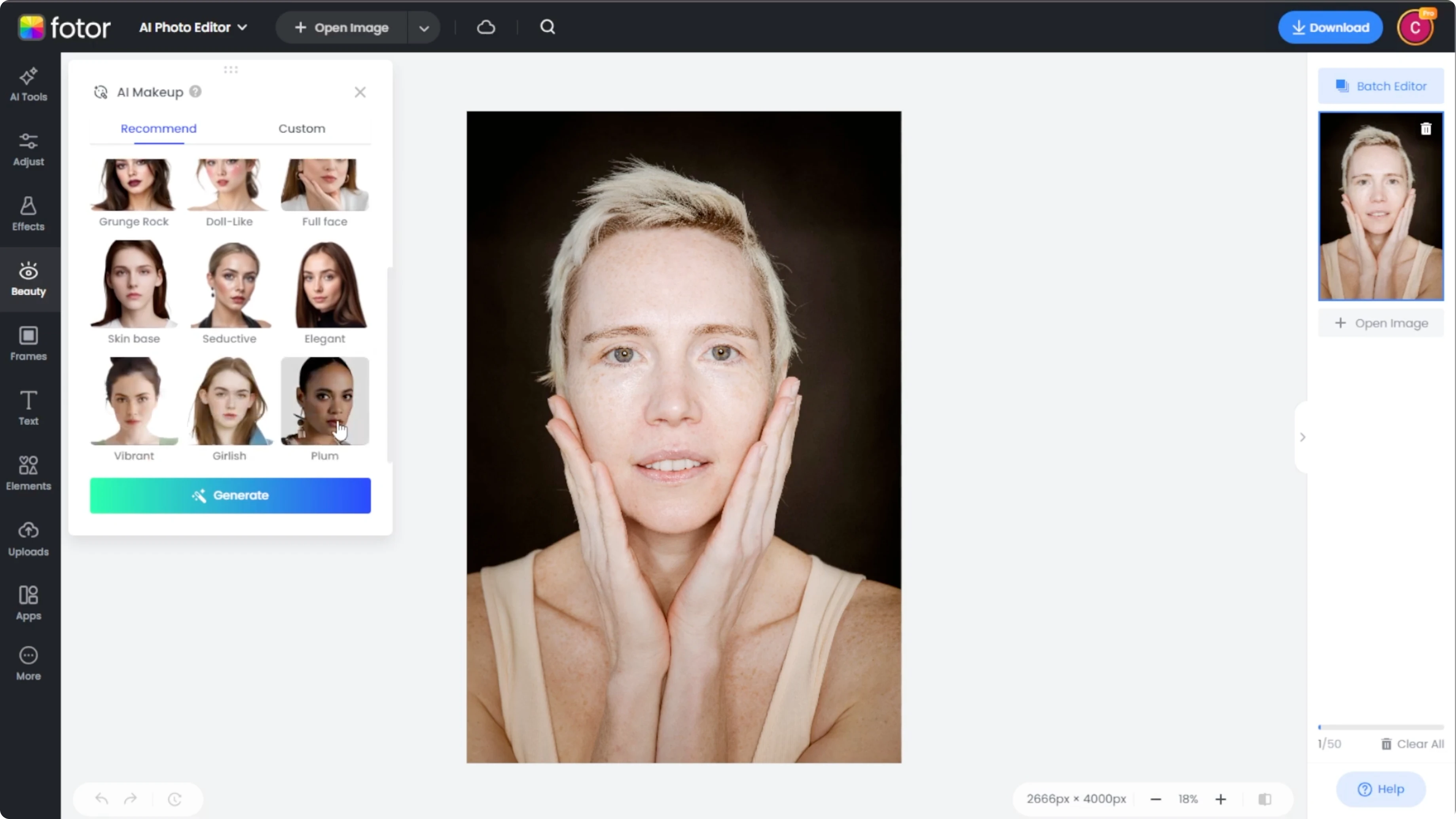 Screenshot from How to Experiment with Virtual Makeup Looks and Enhance Your Photos with AI? at 44s