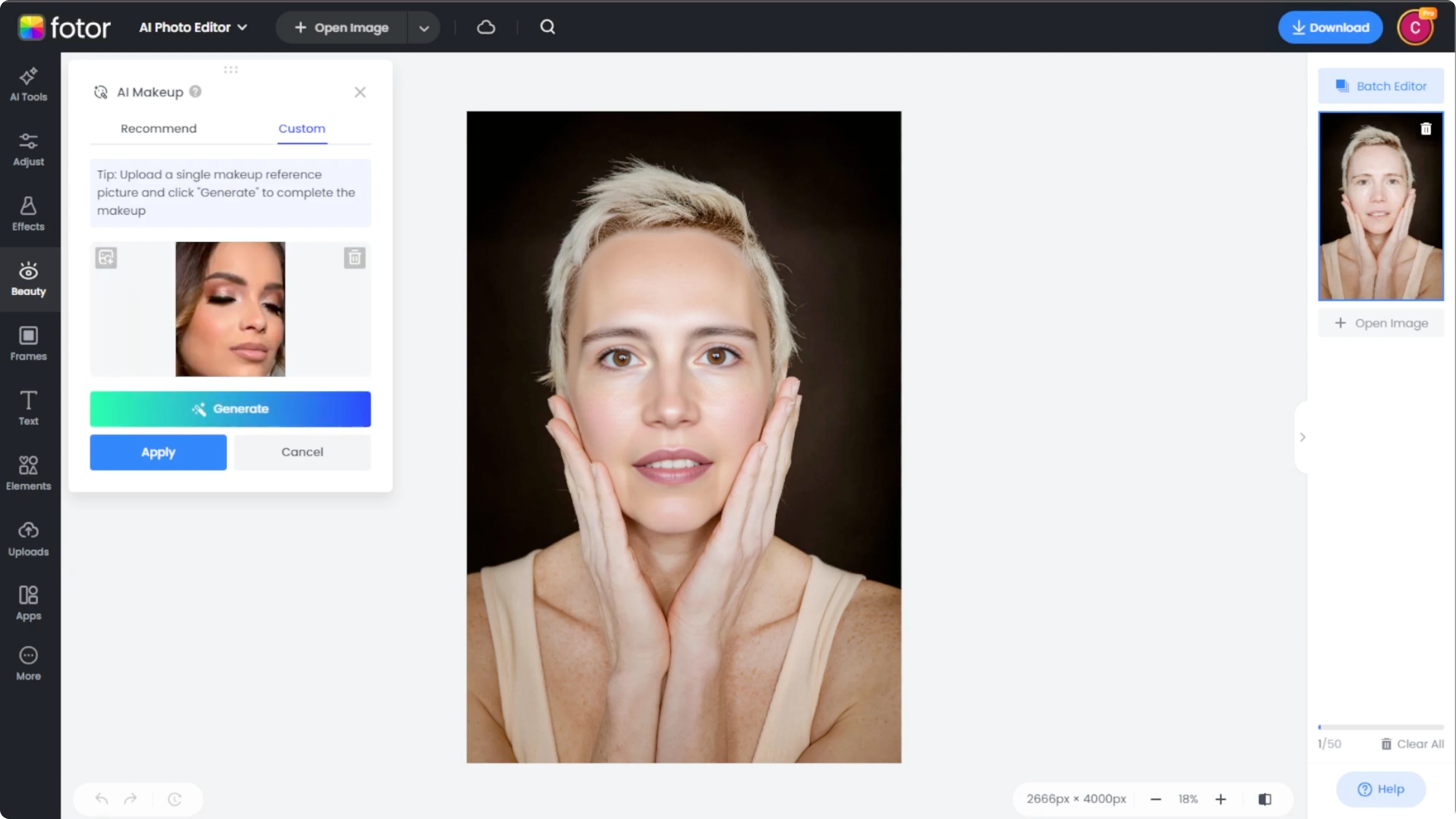 Screenshot from How to Experiment with Virtual Makeup Looks and Enhance Your Photos with AI? at 68s