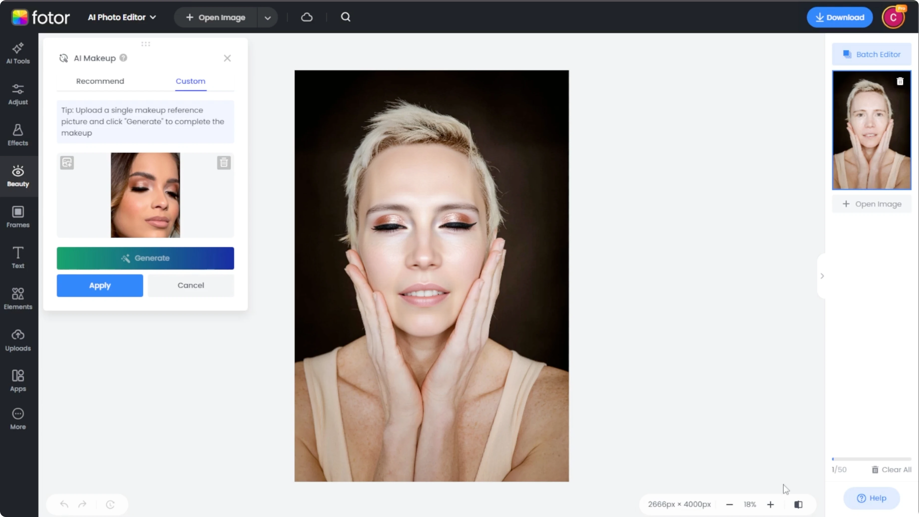 Screenshot from How to Experiment with Virtual Makeup Looks and Enhance Your Photos with AI? at 82s
