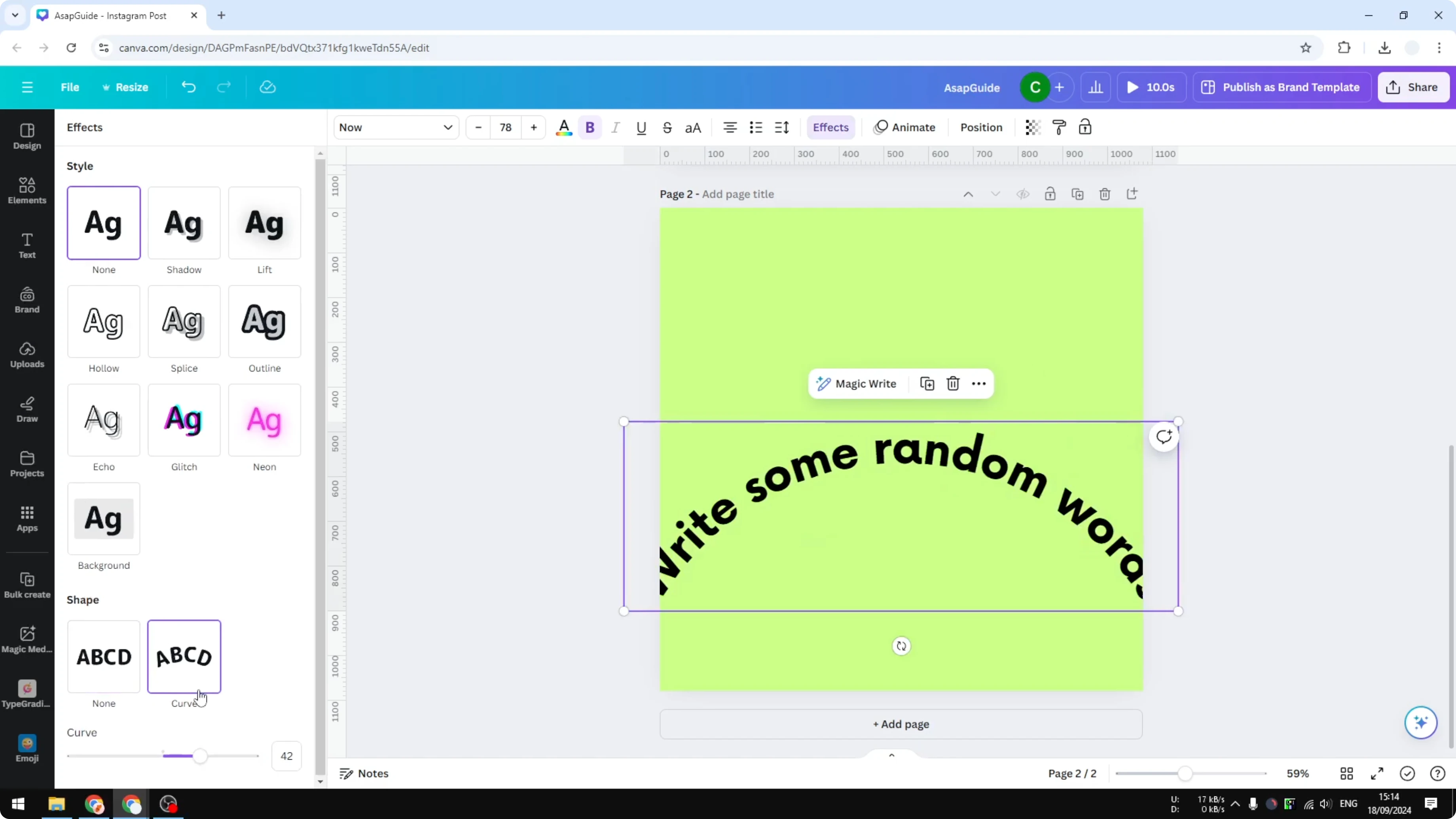 Screenshot from How to Arch Text in Canva at 52s