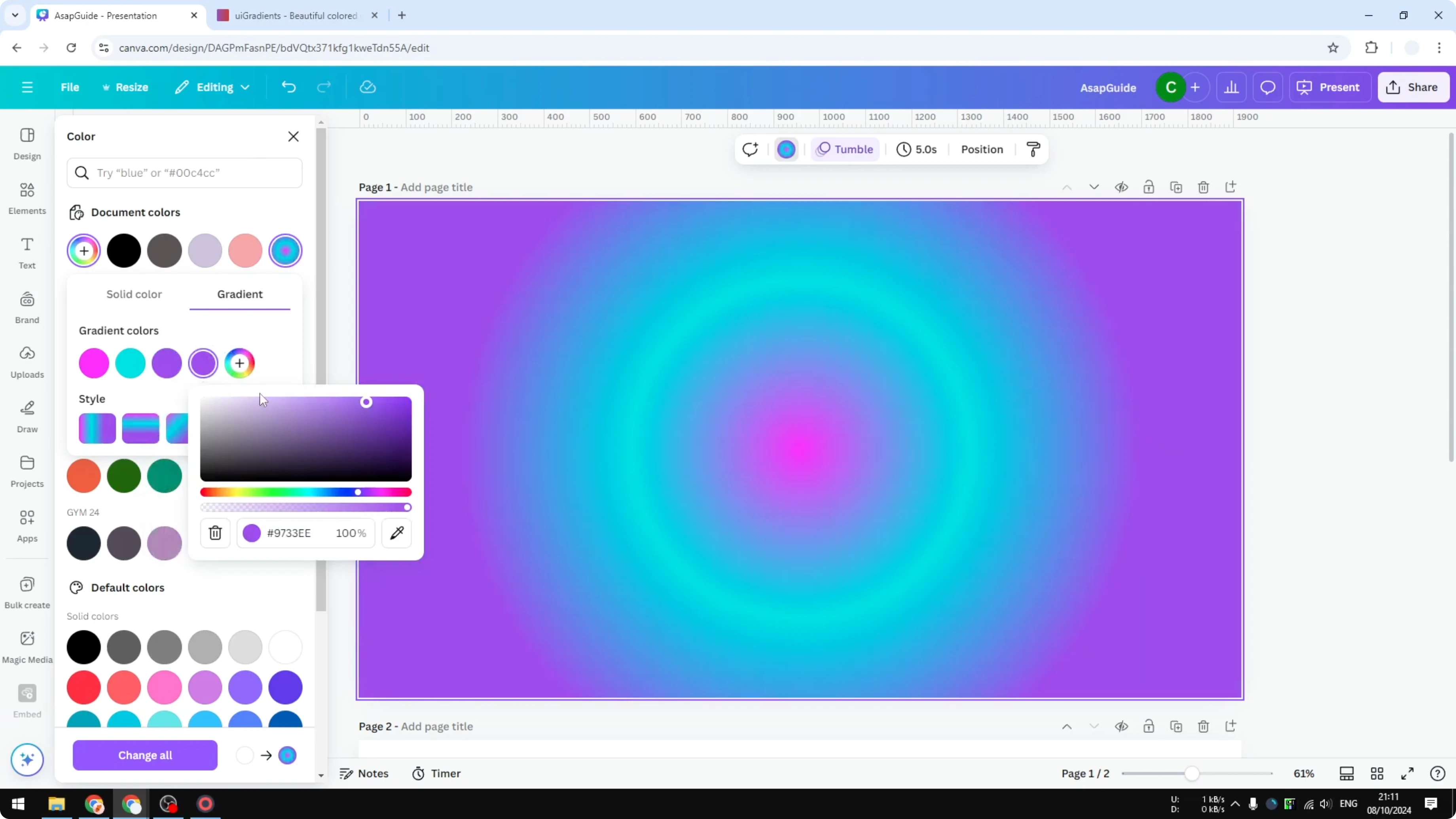 Screenshot from How to Make an Aura Gradient in Canva at 135s