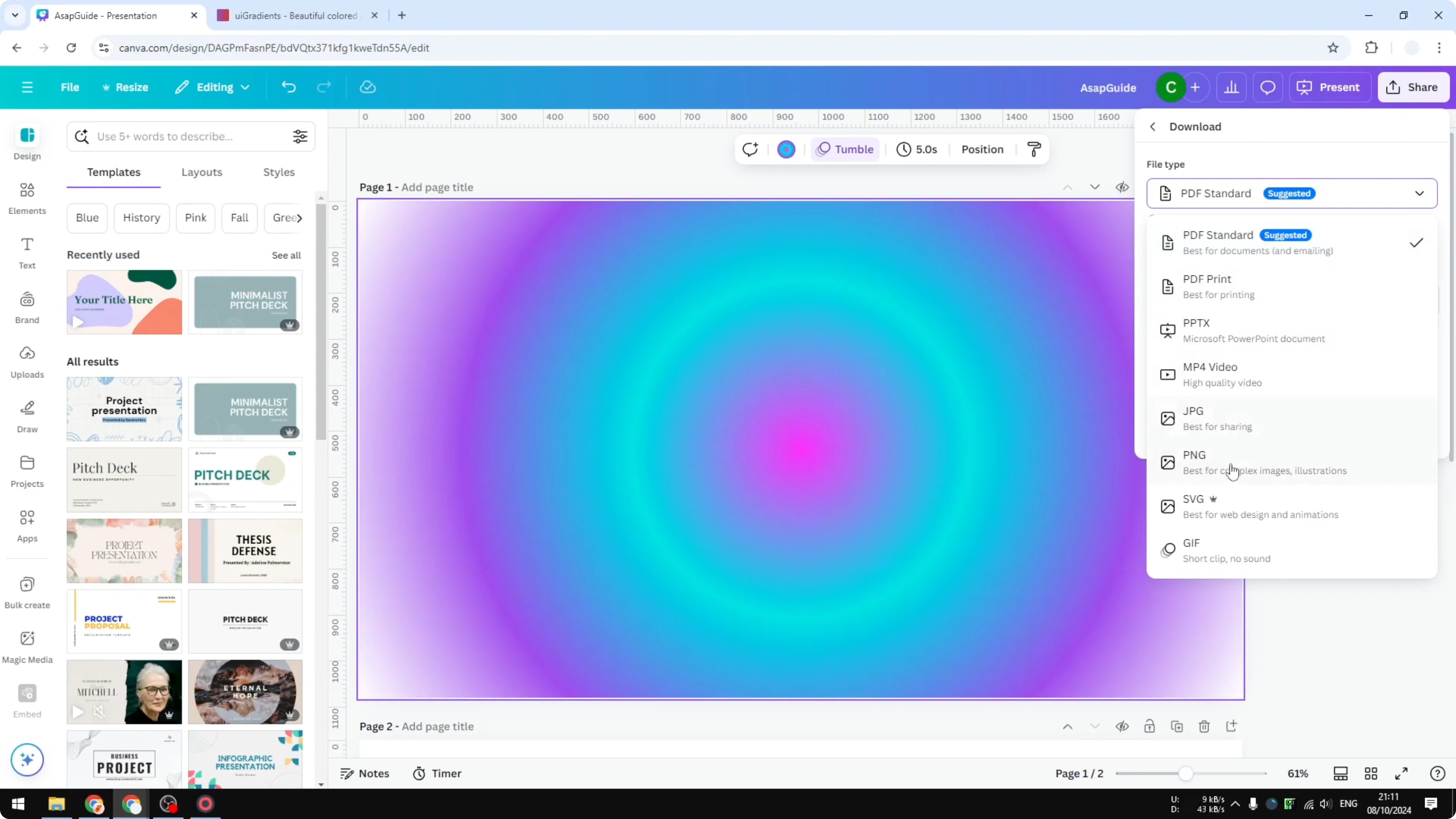 Screenshot from How to Make an Aura Gradient in Canva at 167s