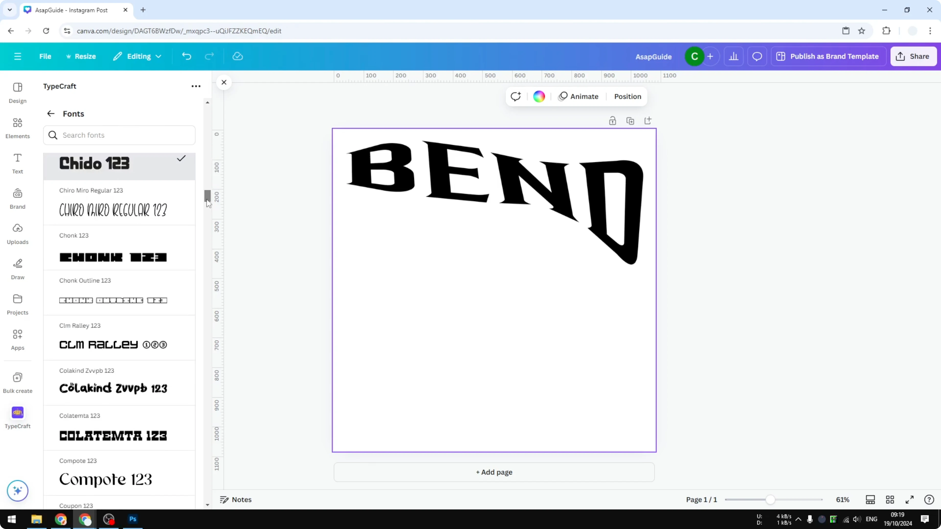 Screenshot from How to Bend Text in Canva at 61s