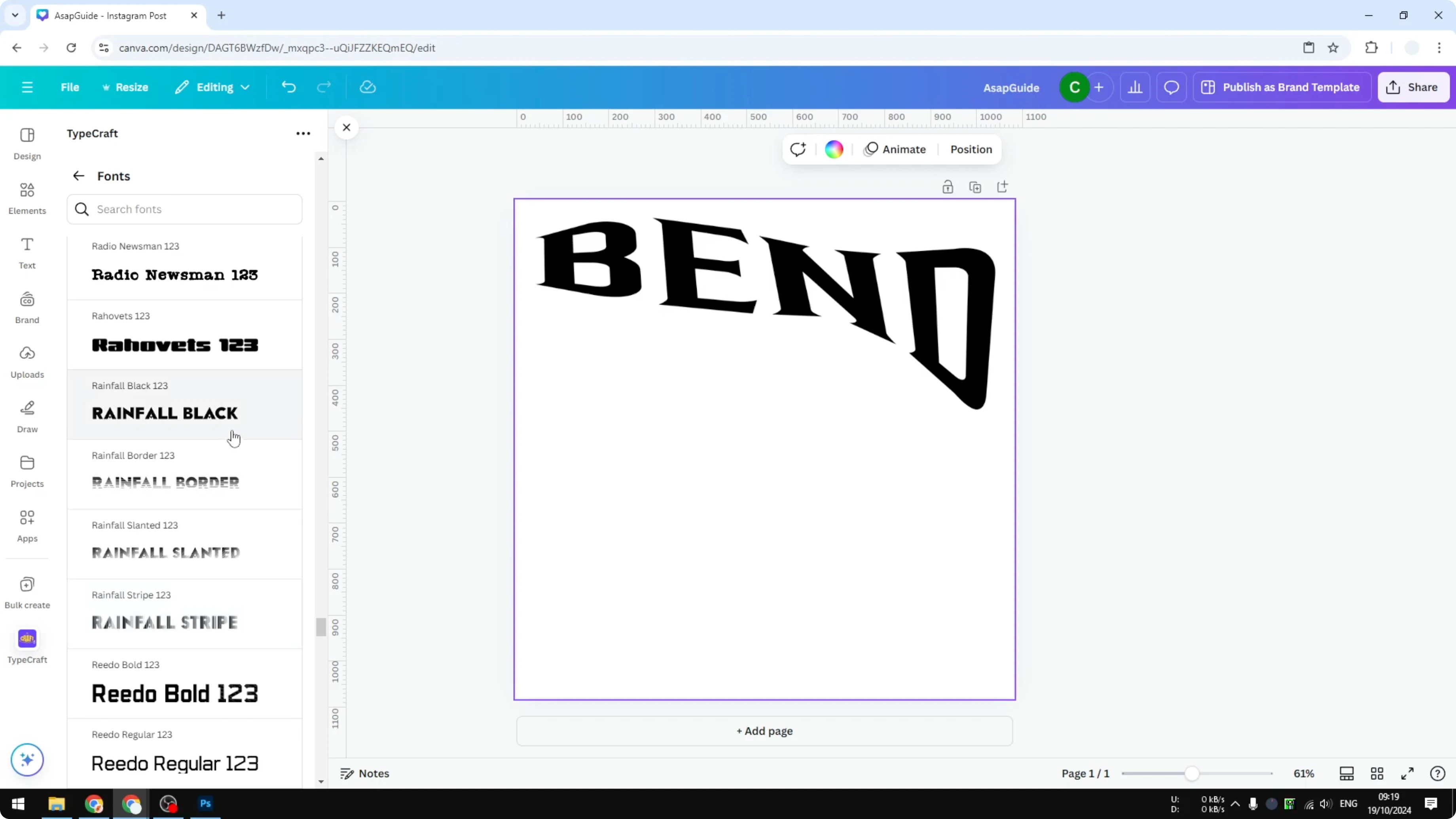 Screenshot from How to Bend Text in Canva at 67s