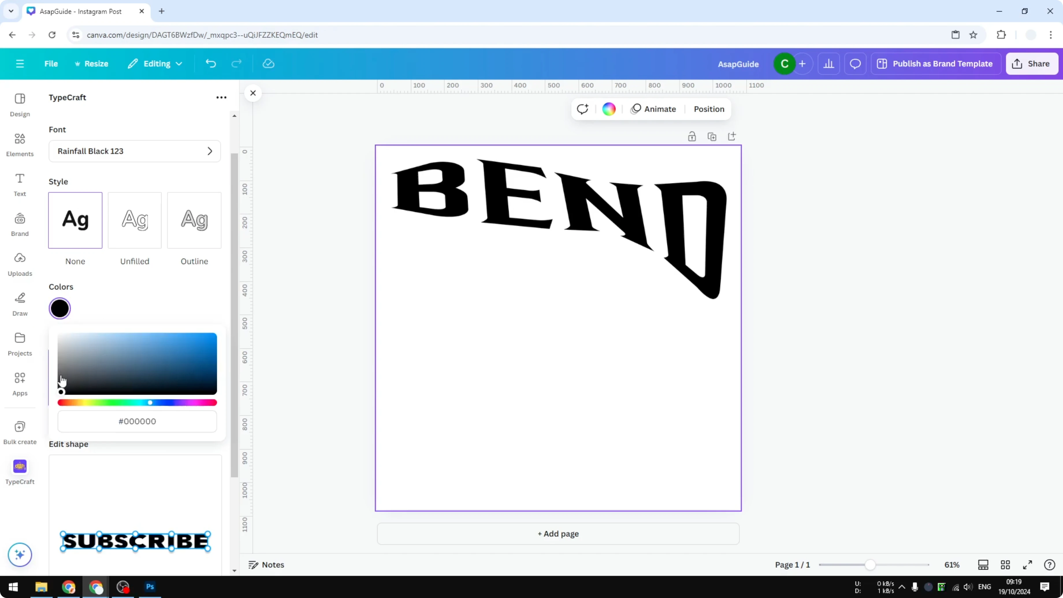 Screenshot from How to Bend Text in Canva at 76s