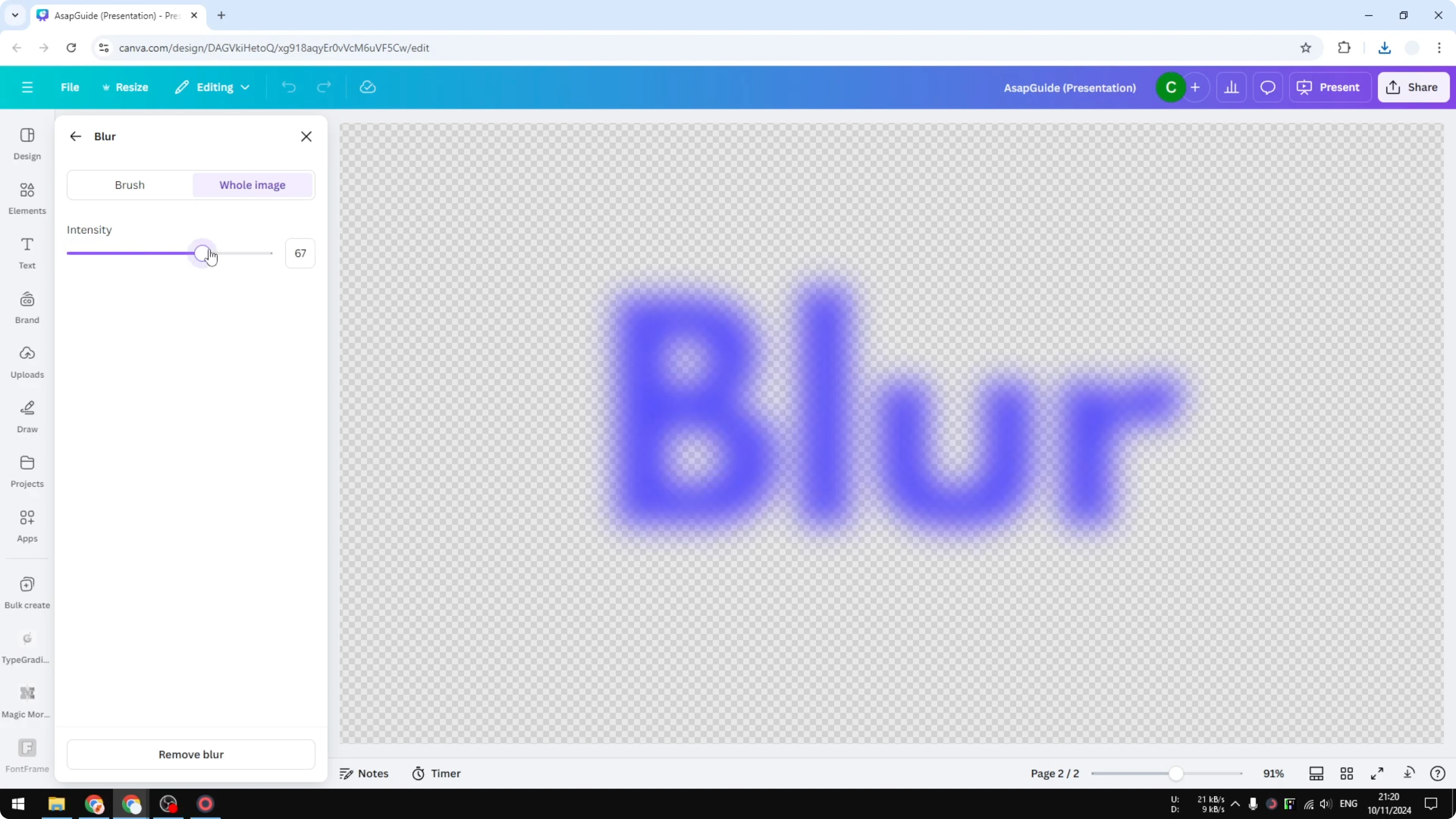 Screenshot from How to Blur Text in Canva at 112s