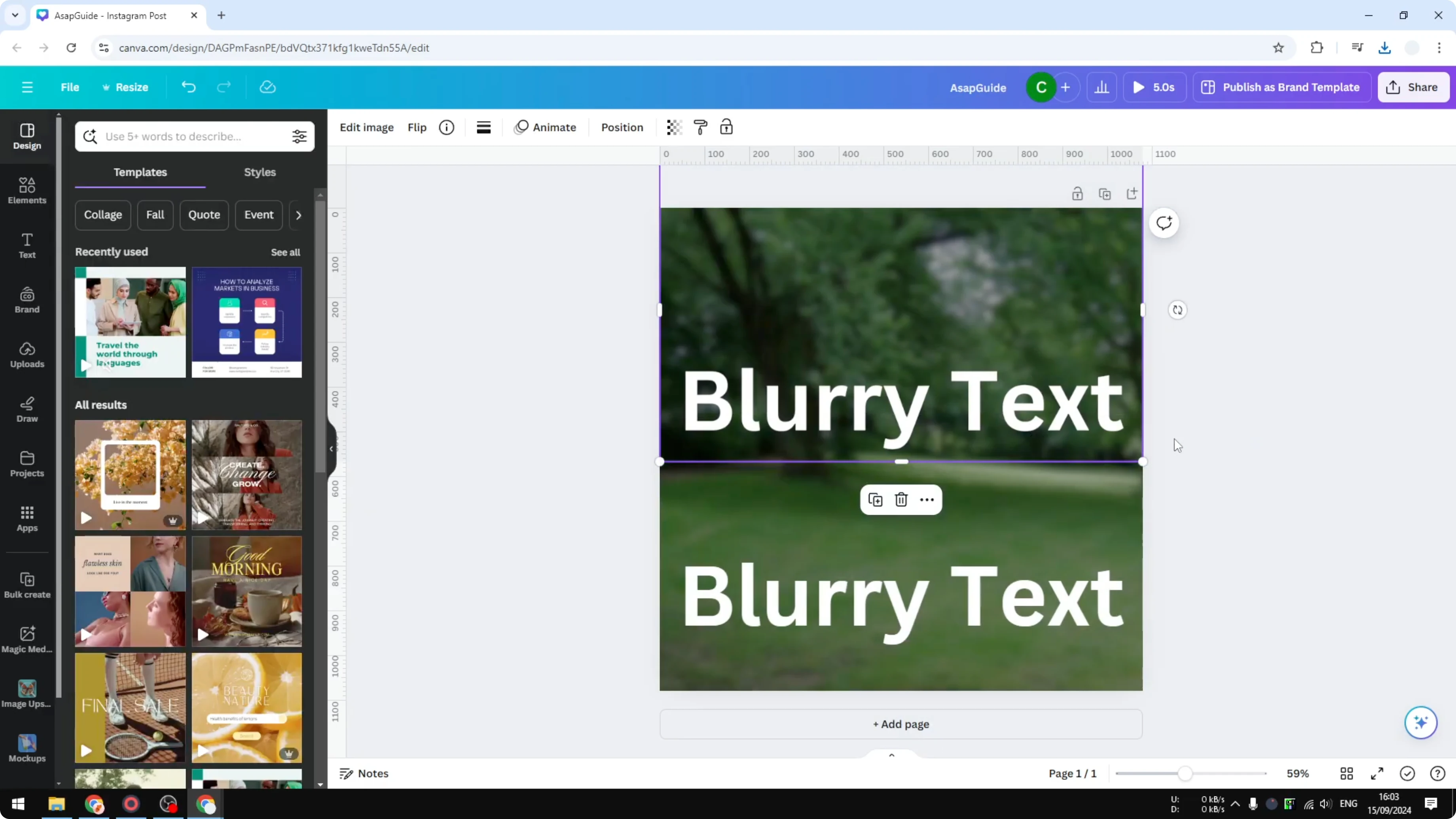 Screenshot from How to Blur Text in Canva at 128s