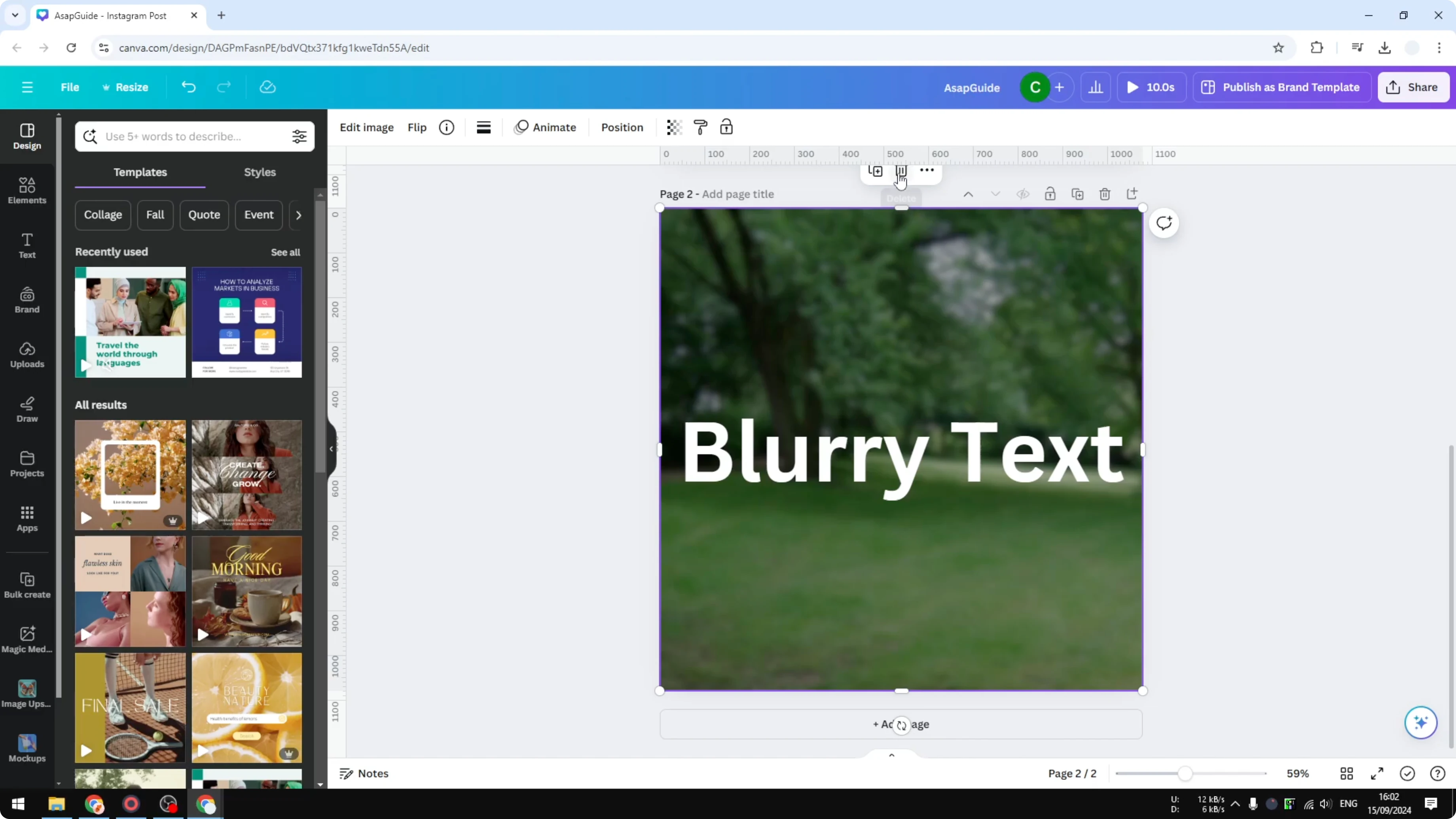 Screenshot from How to Blur Text in Canva at 50s