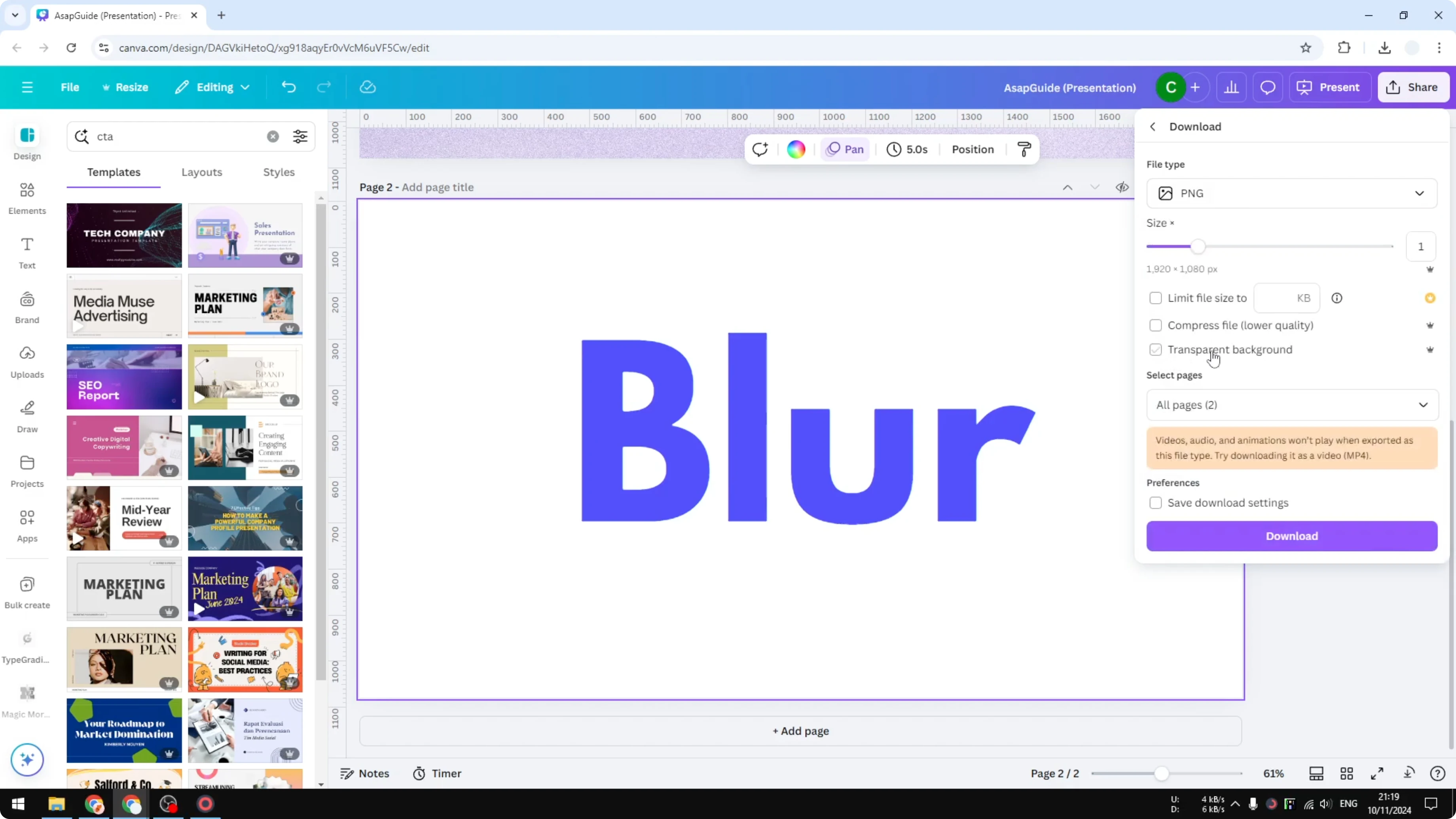 Screenshot from How to Blur Text in Canva at 60s