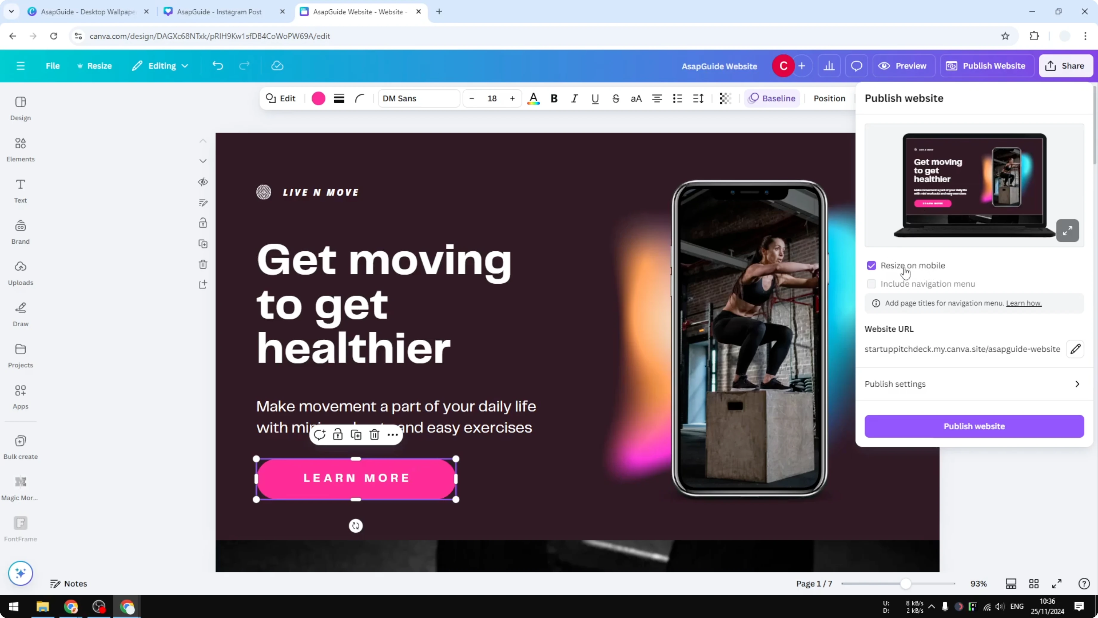 Screenshot from How to Build a Website Using Canva at 118s