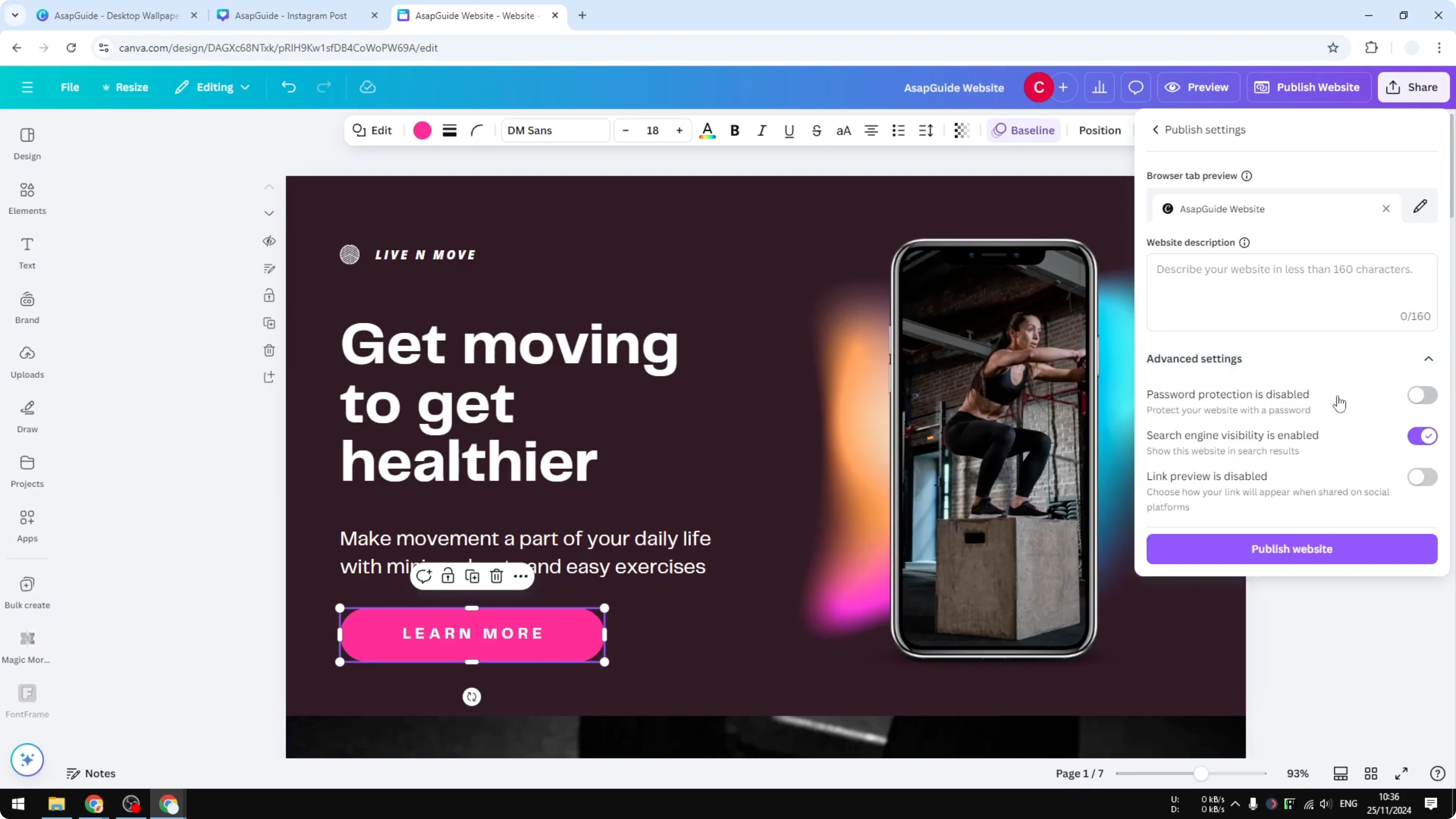 Screenshot from How to Build a Website Using Canva at 130s