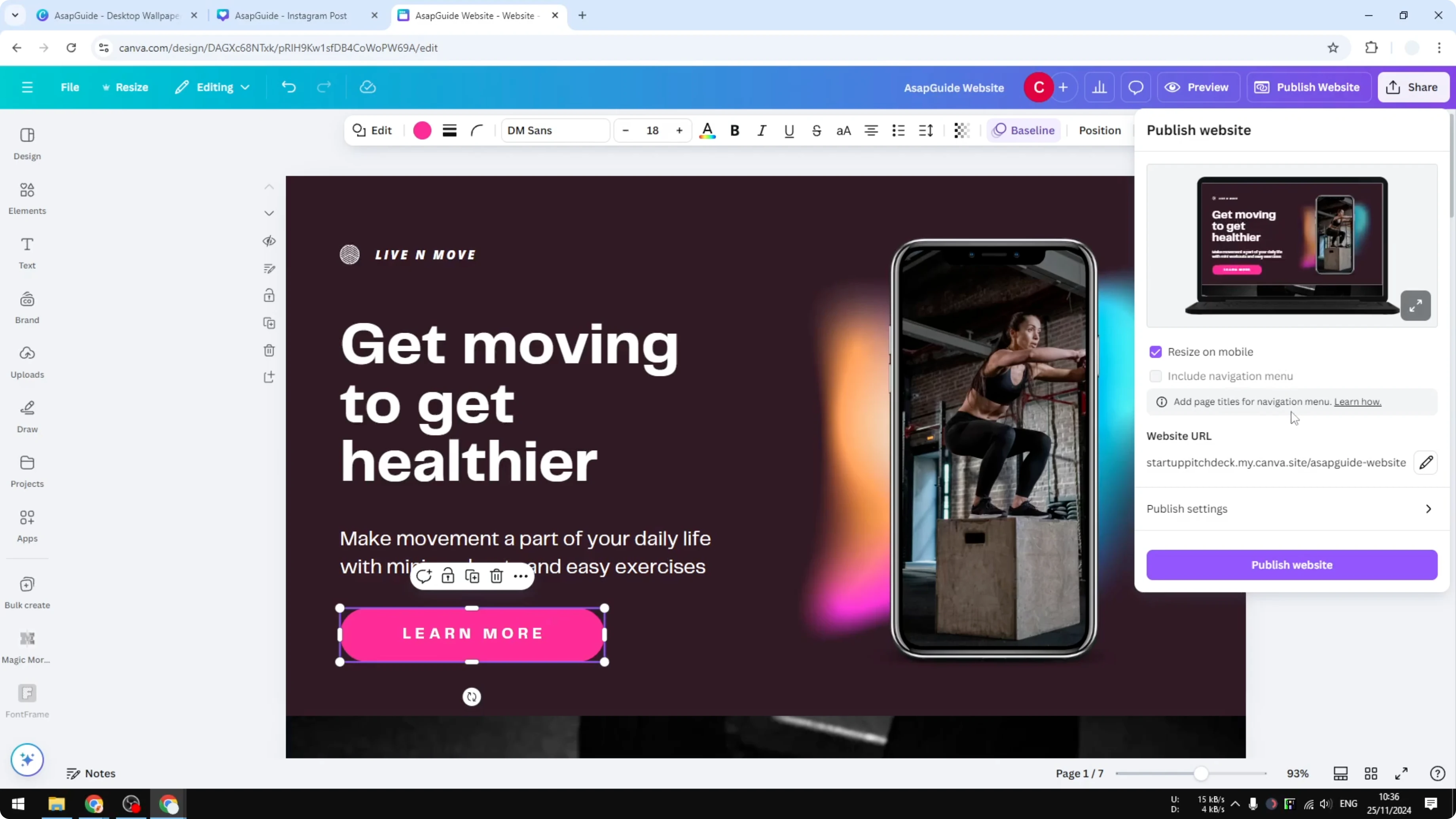 Screenshot from How to Build a Website Using Canva at 146s