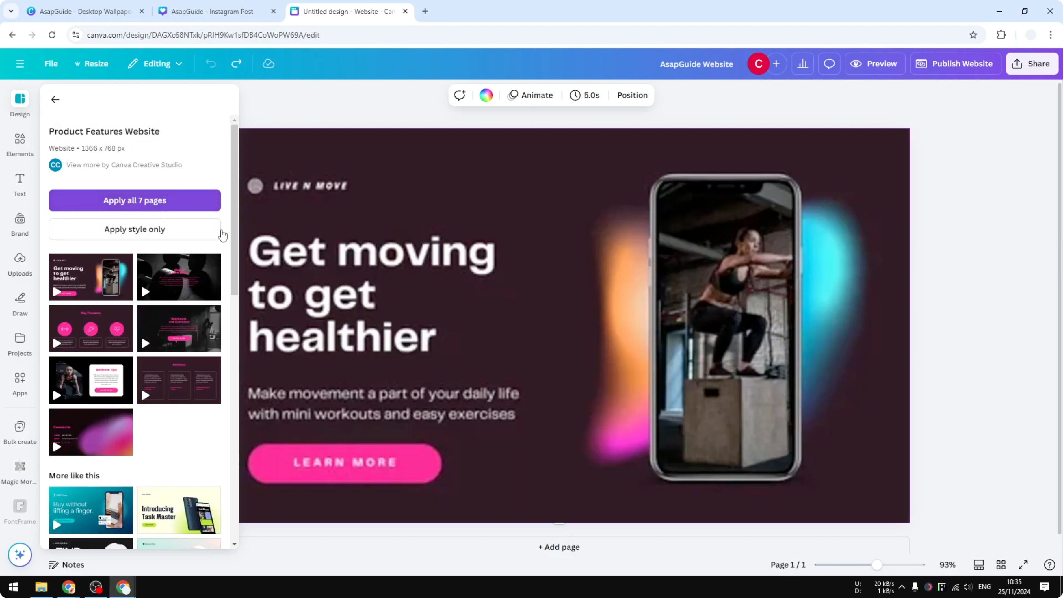 Screenshot from How to Build a Website Using Canva at 78s