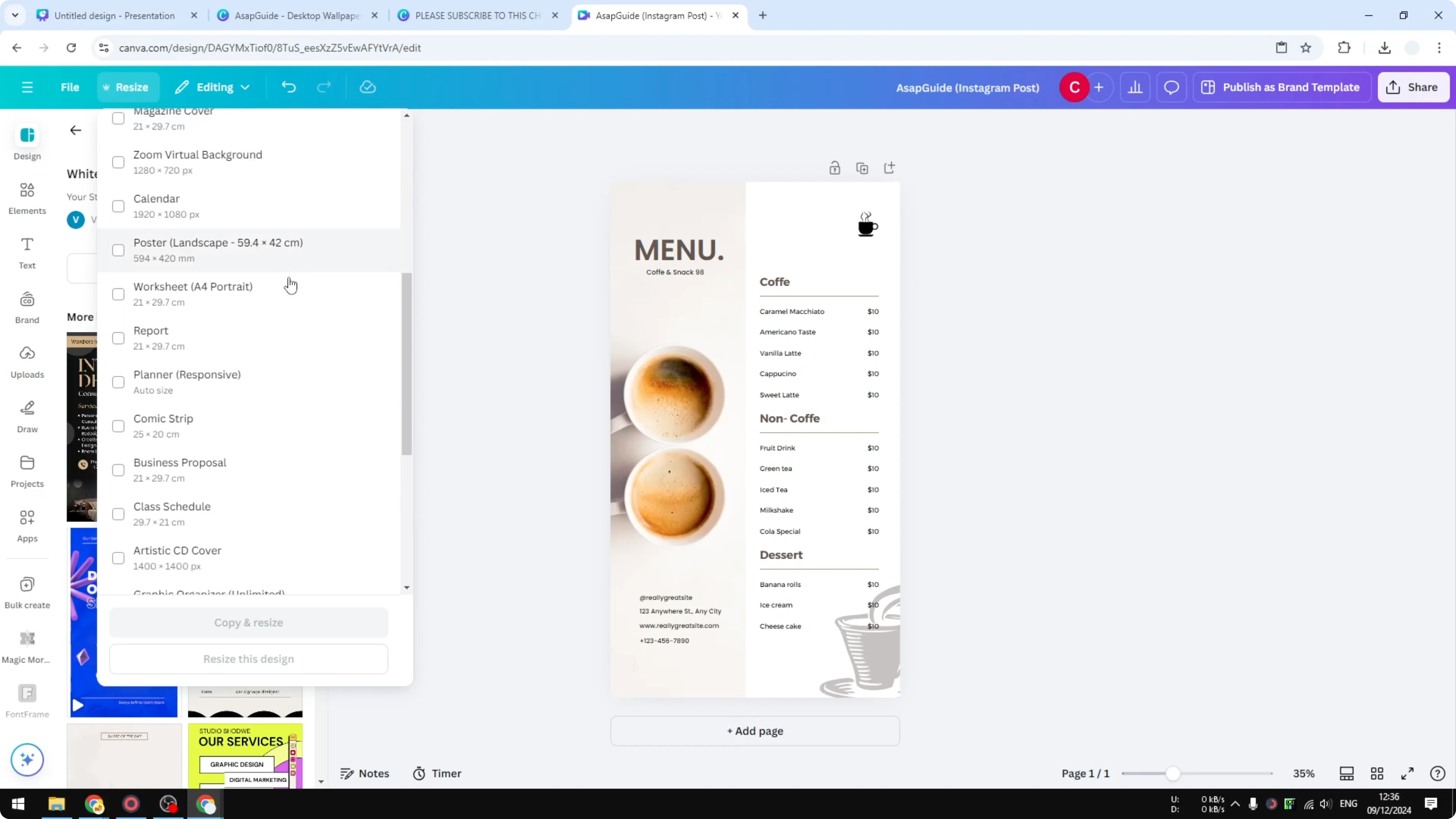 Screenshot from How to Change to A4 Size in Canva at 45s
