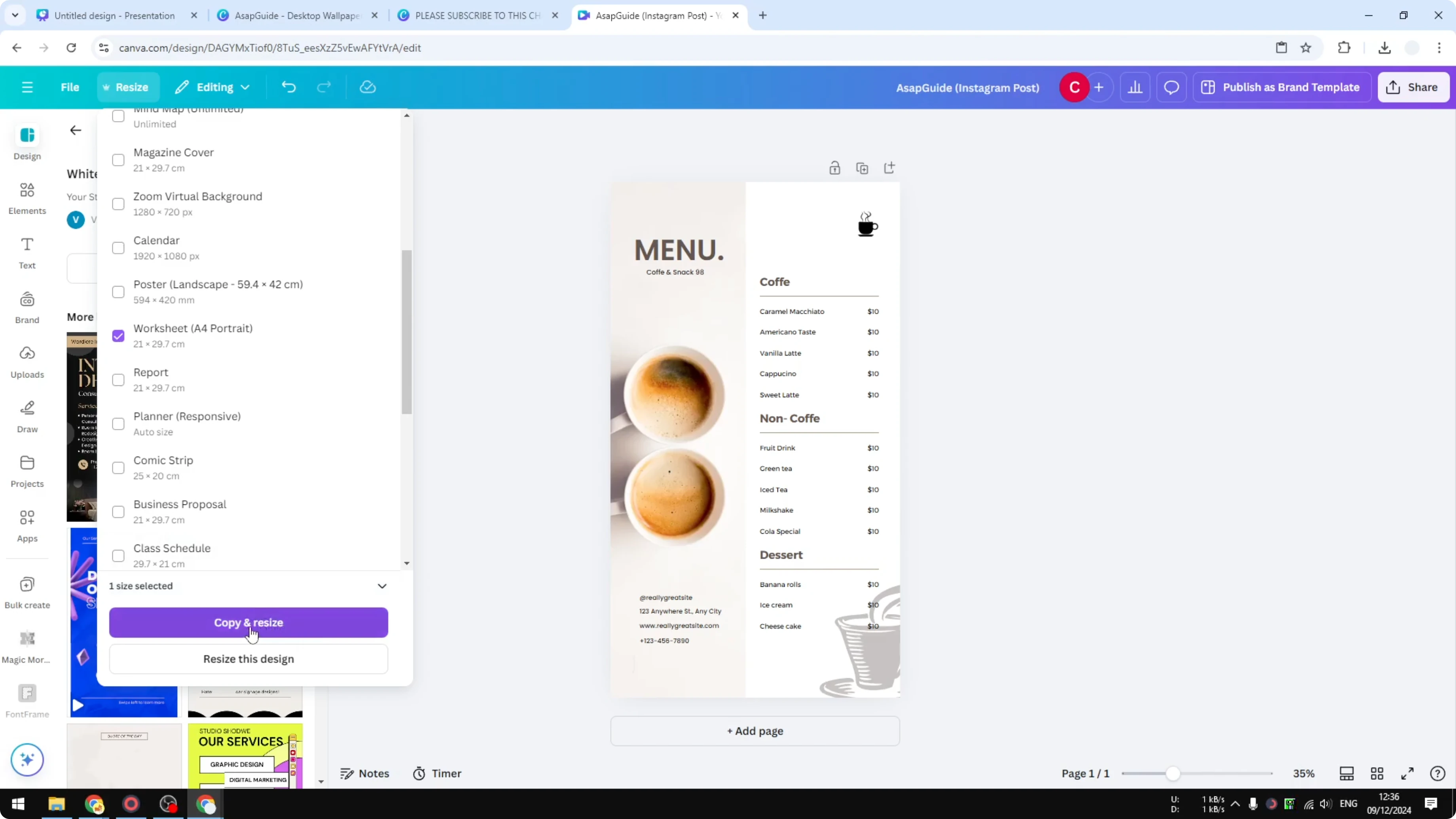 Screenshot from How to Change to A4 Size in Canva at 56s