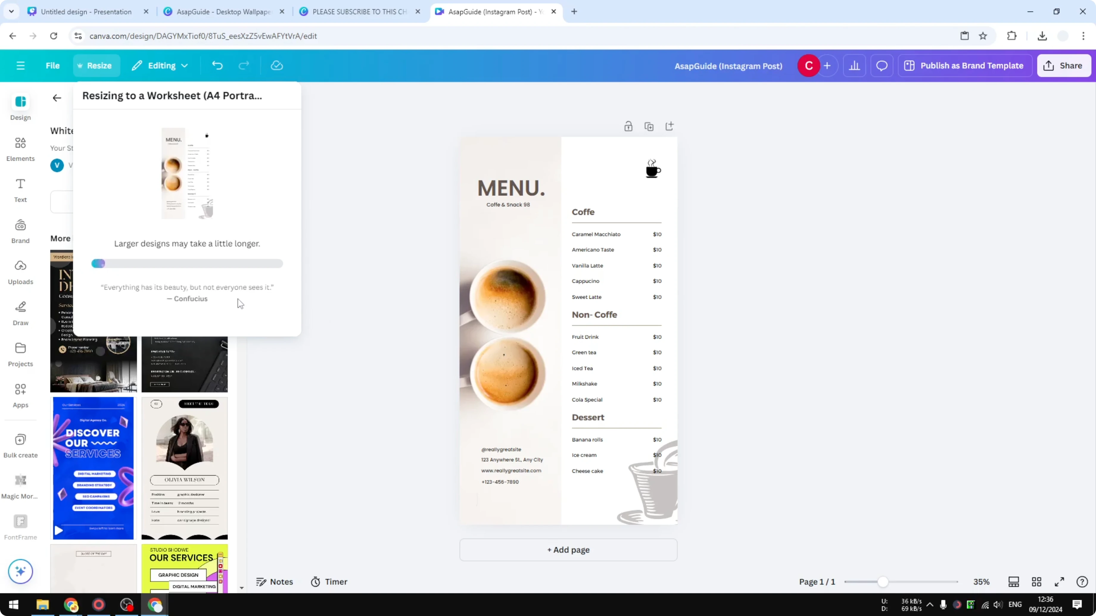 Screenshot from How to Change to A4 Size in Canva at 84s