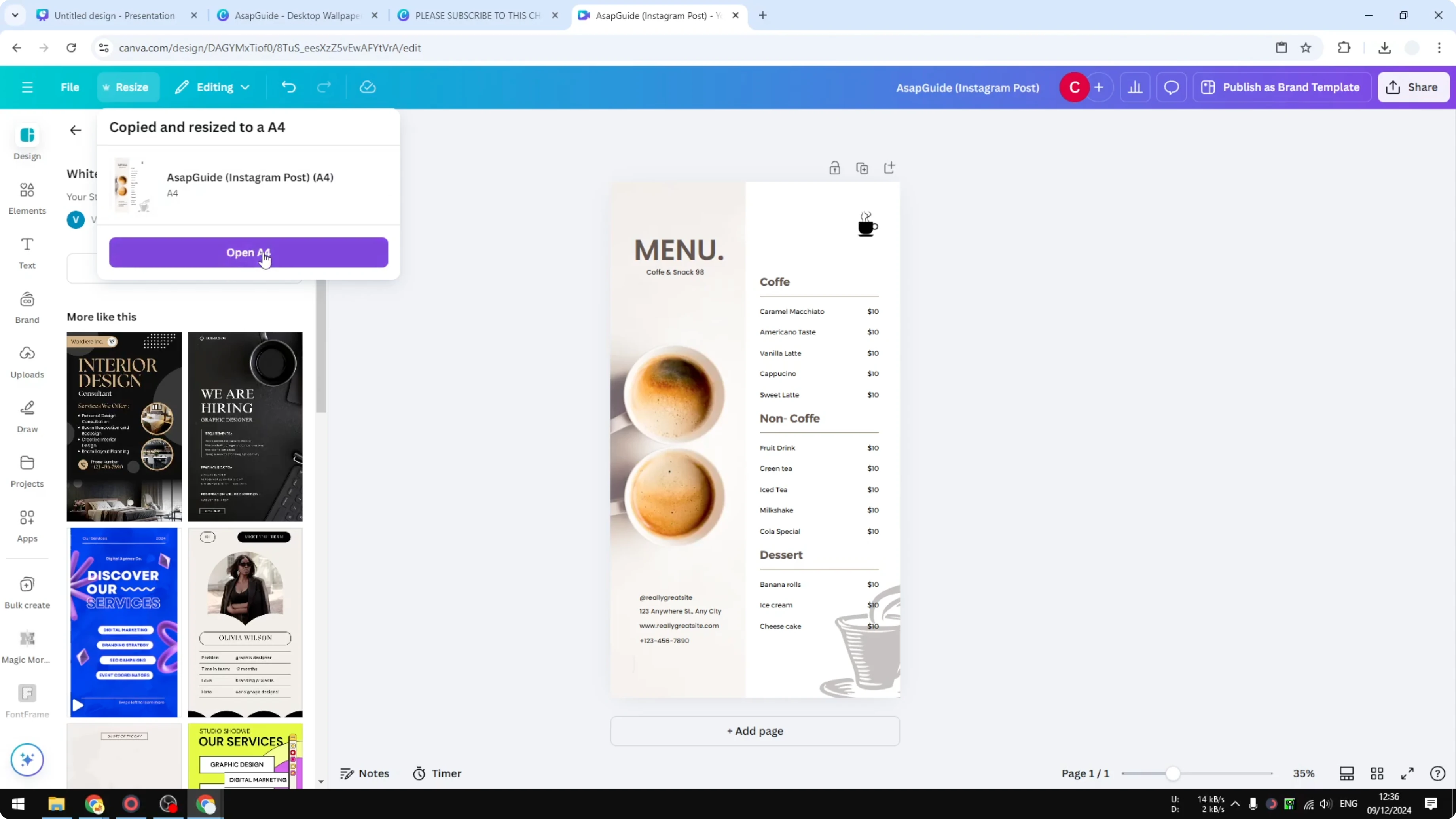 Screenshot from How to Change to A4 Size in Canva at 92s