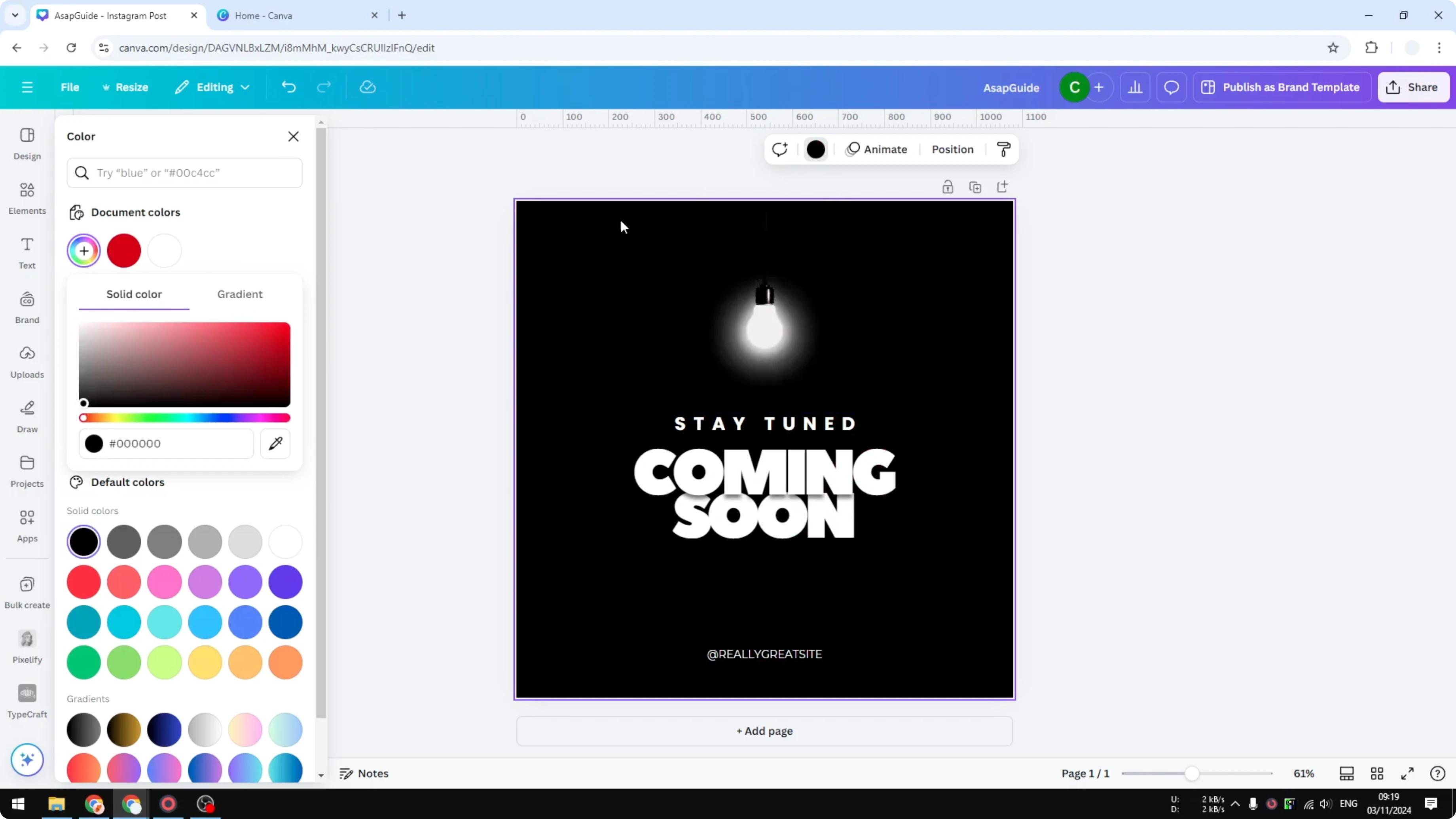 Screenshot from How to Change Background Color on Canva at 78s