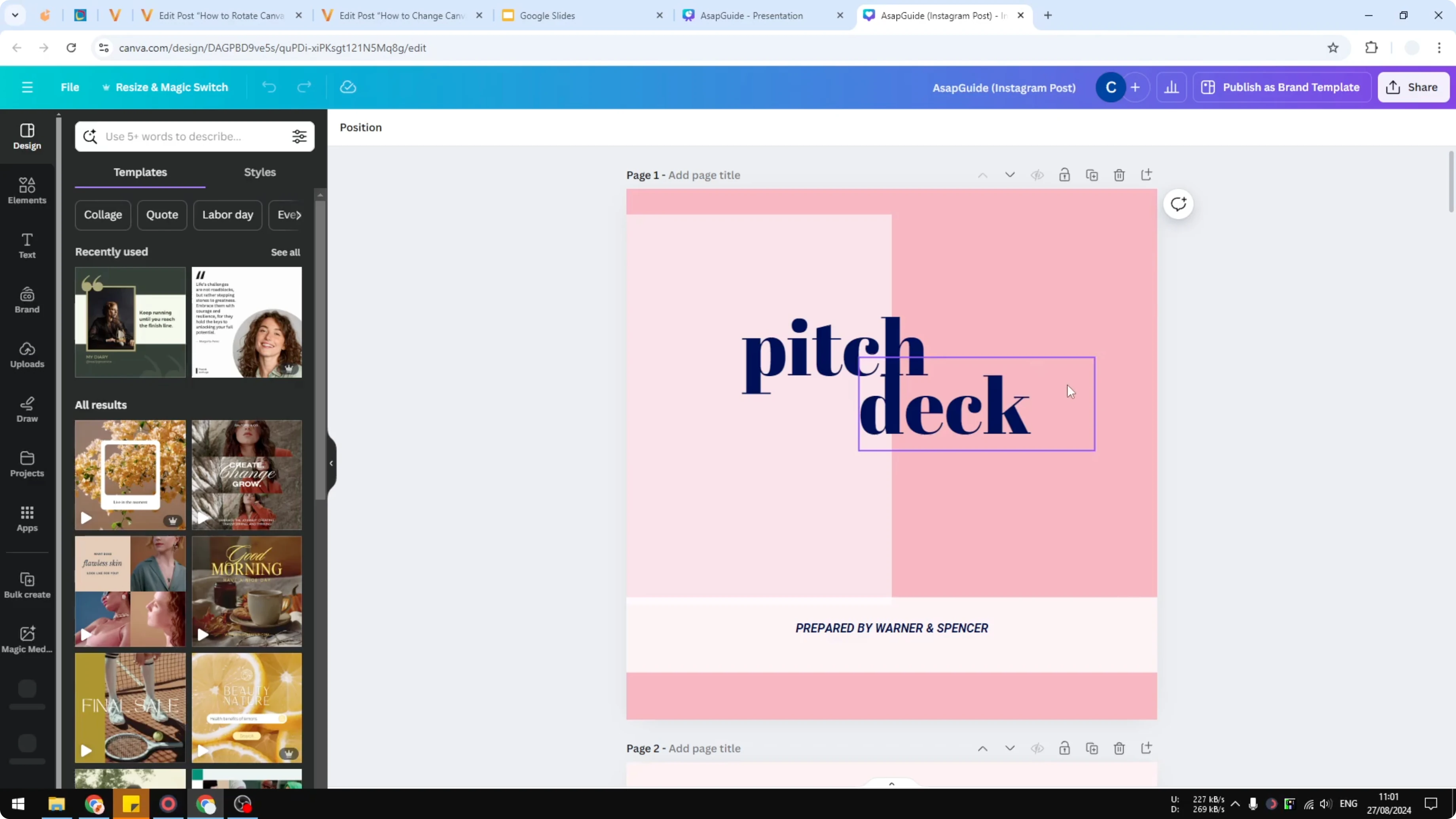 Screenshot from How to Change Canva Slide Size at 124s