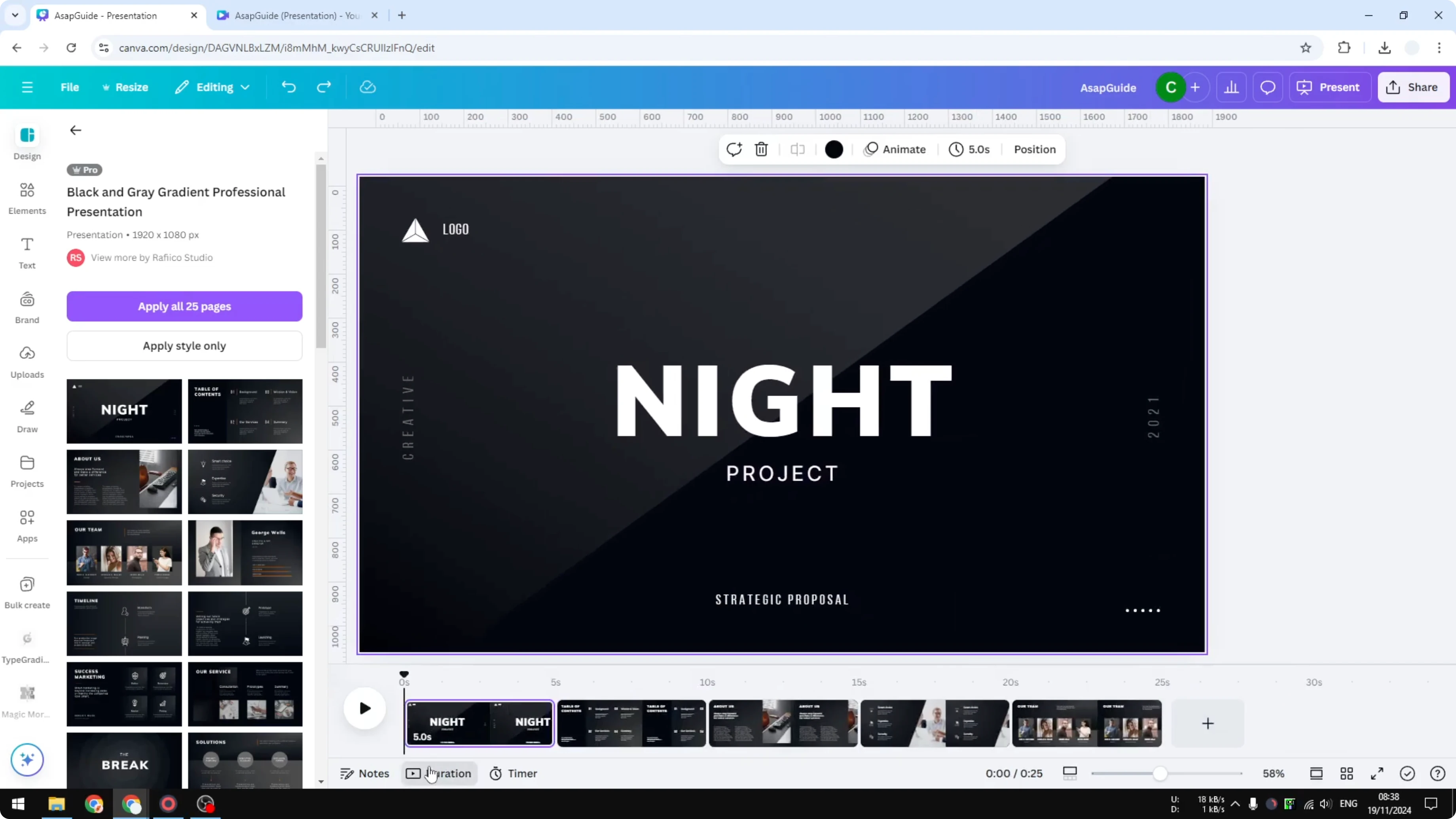 Screenshot from How to Change the Duration of Slides in Canva Video Projects at 45s