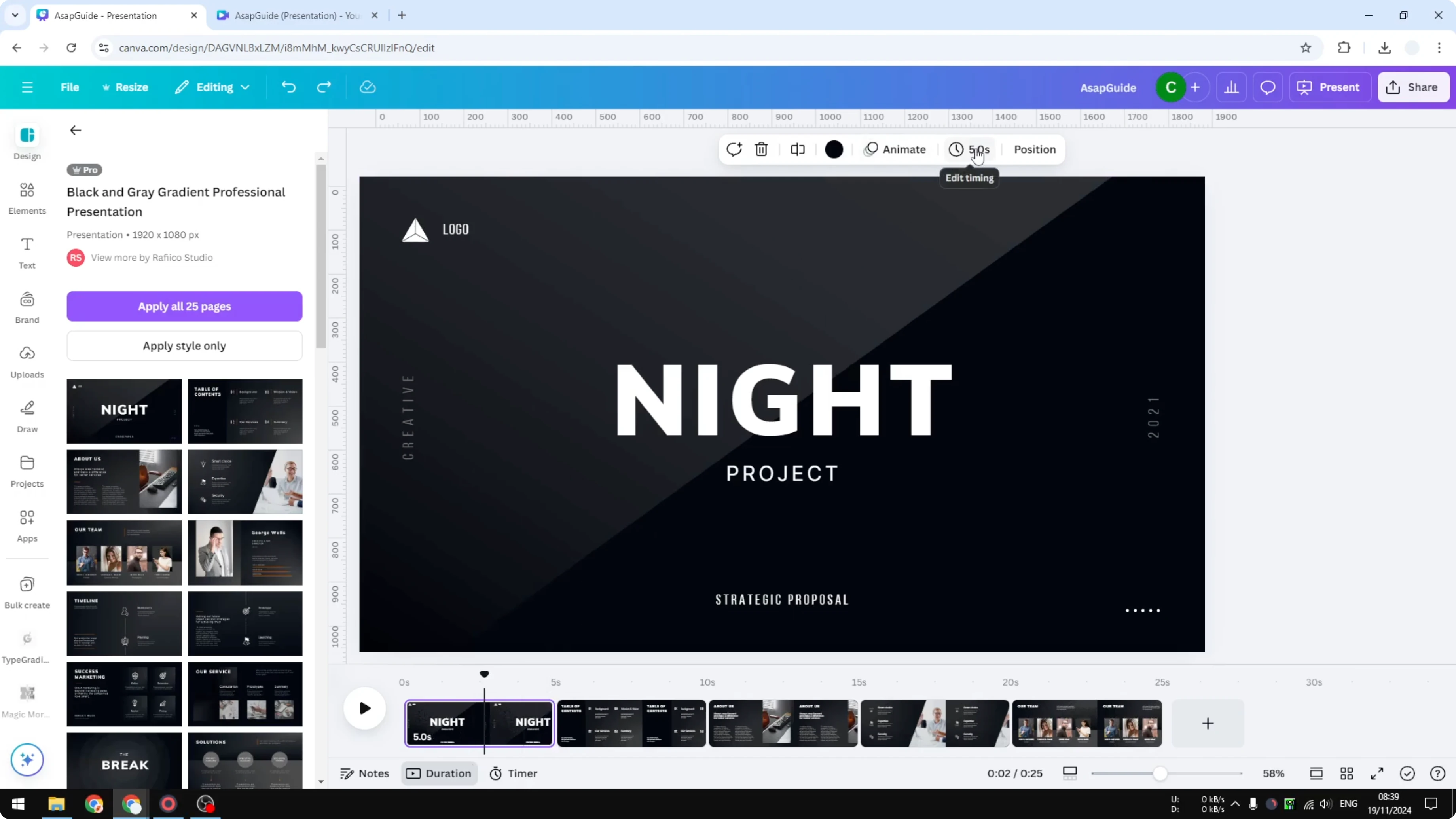 Screenshot from How to Change the Duration of Slides in Canva Video Projects at 82s