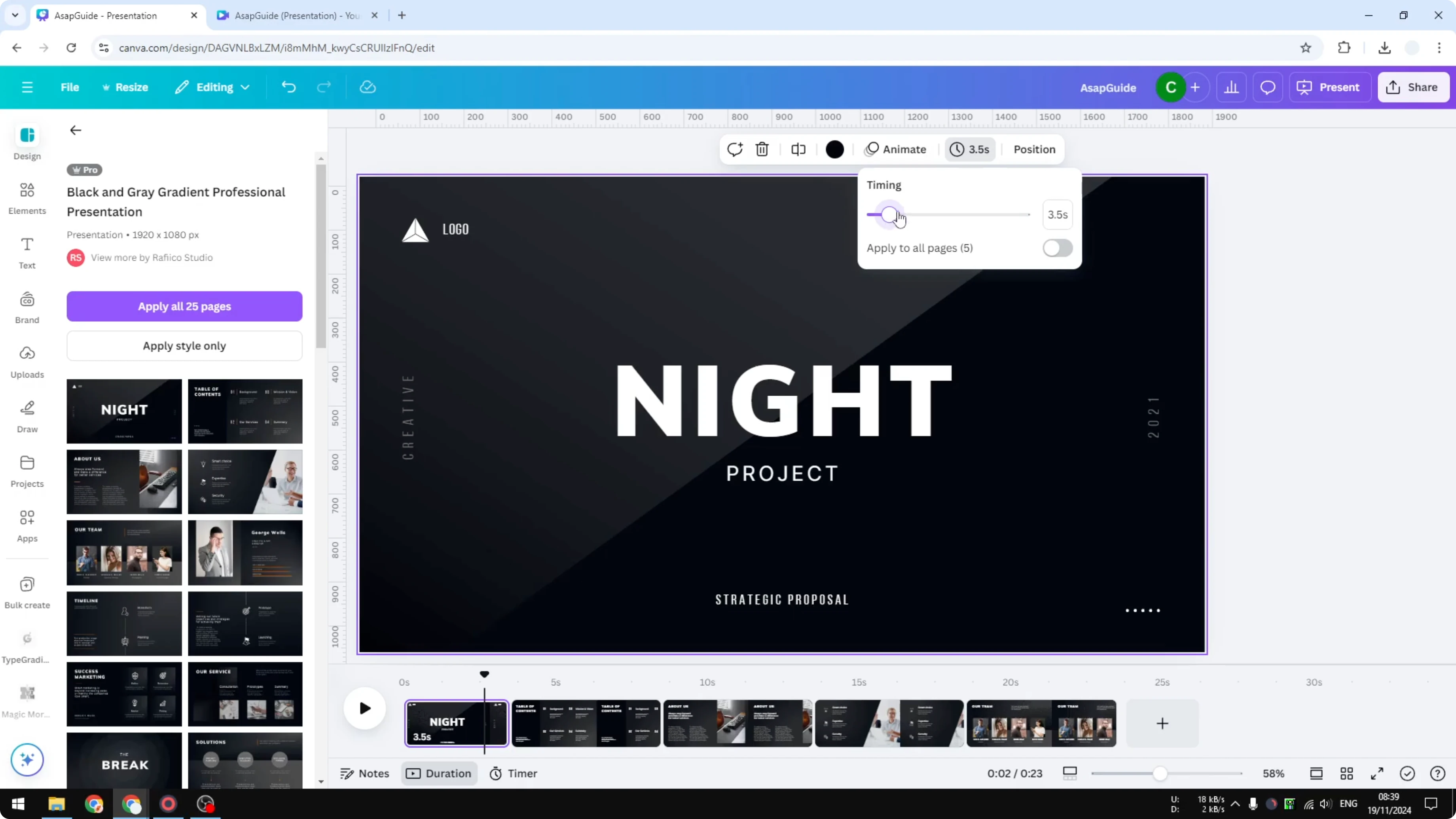 Screenshot from How to Change the Duration of Slides in Canva Video Projects at 88s