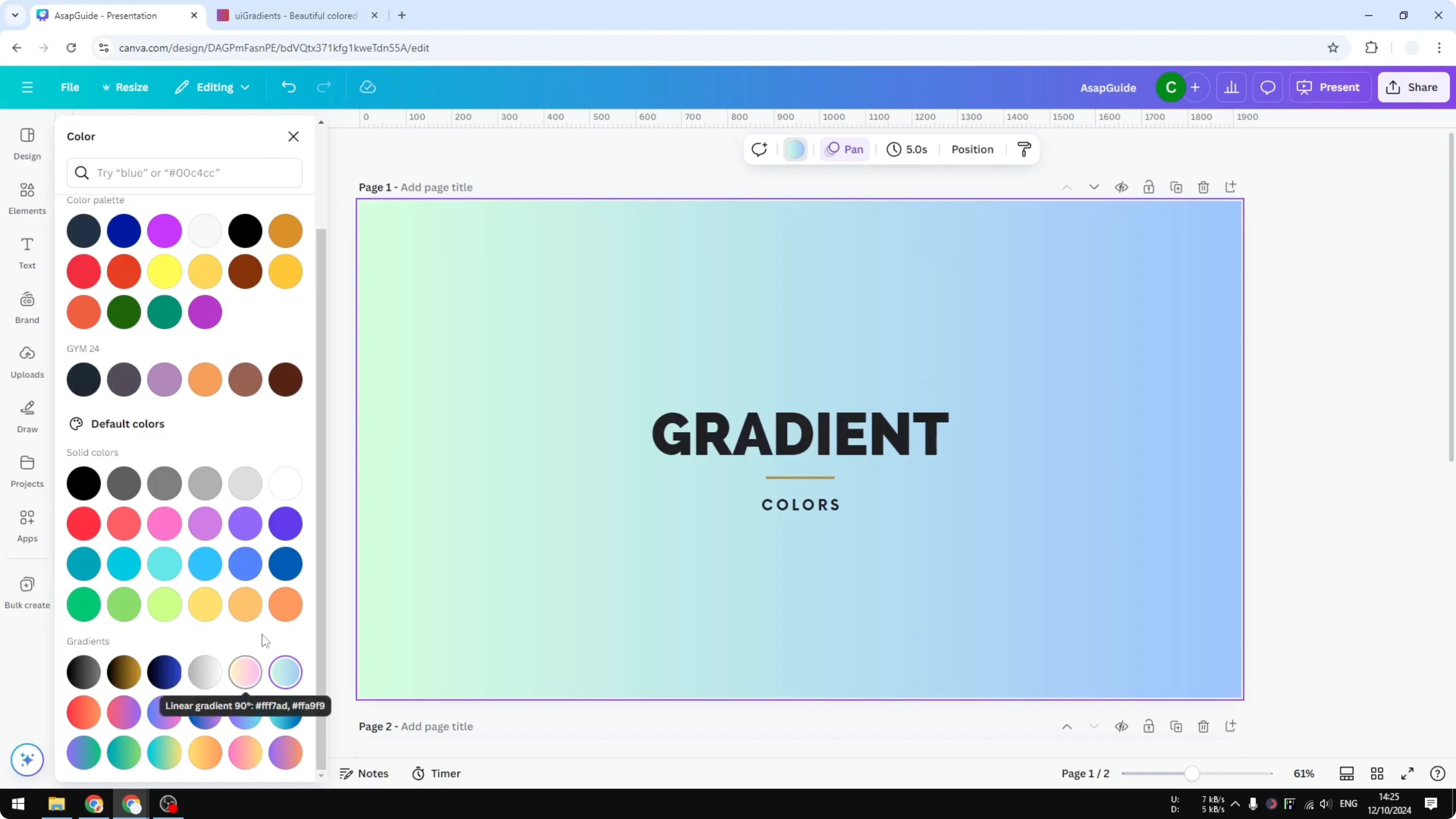 Screenshot from How to Change Gradient Colors in Canva at 13s