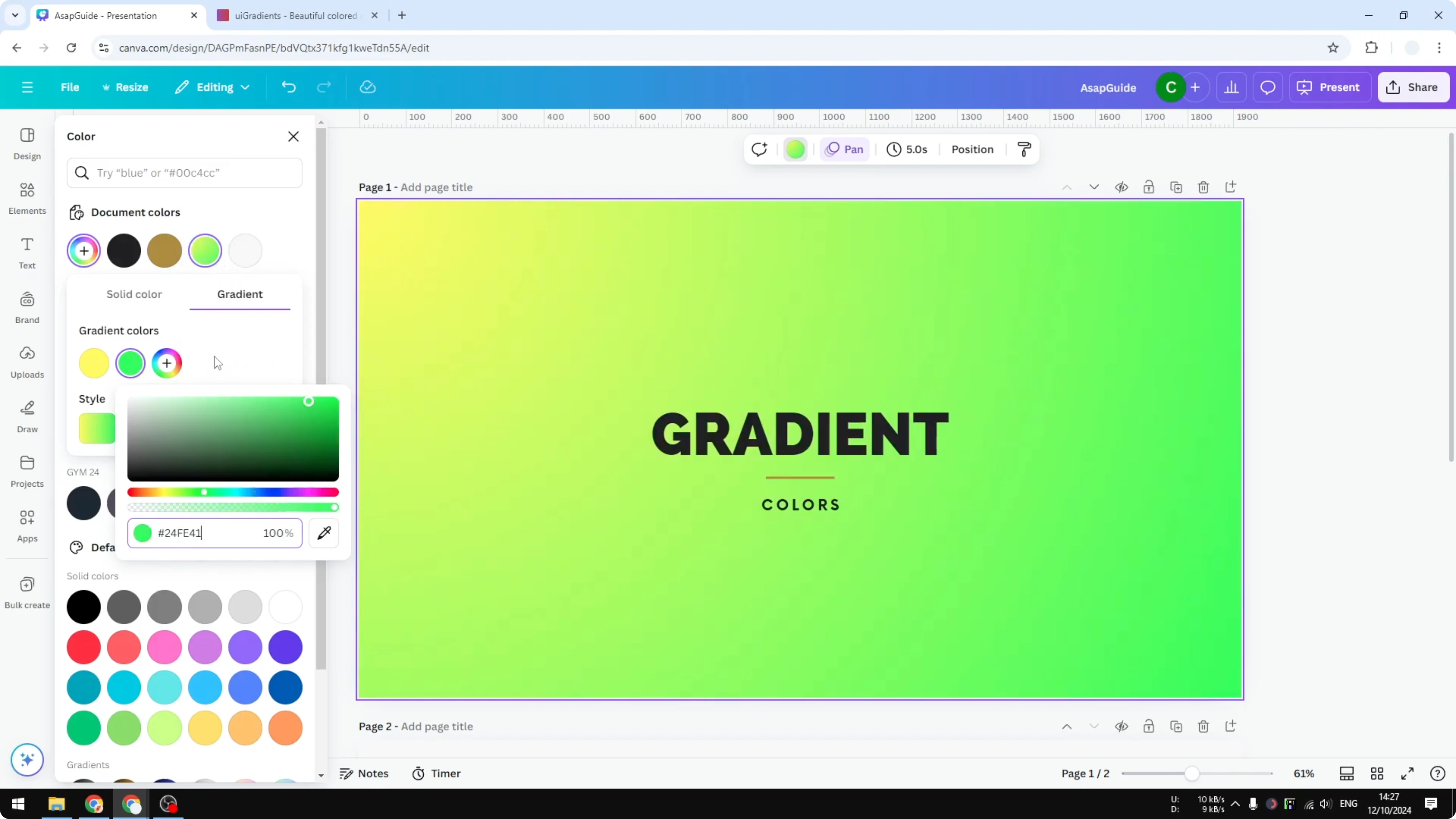 Screenshot from How to Change Gradient Colors in Canva at 135s
