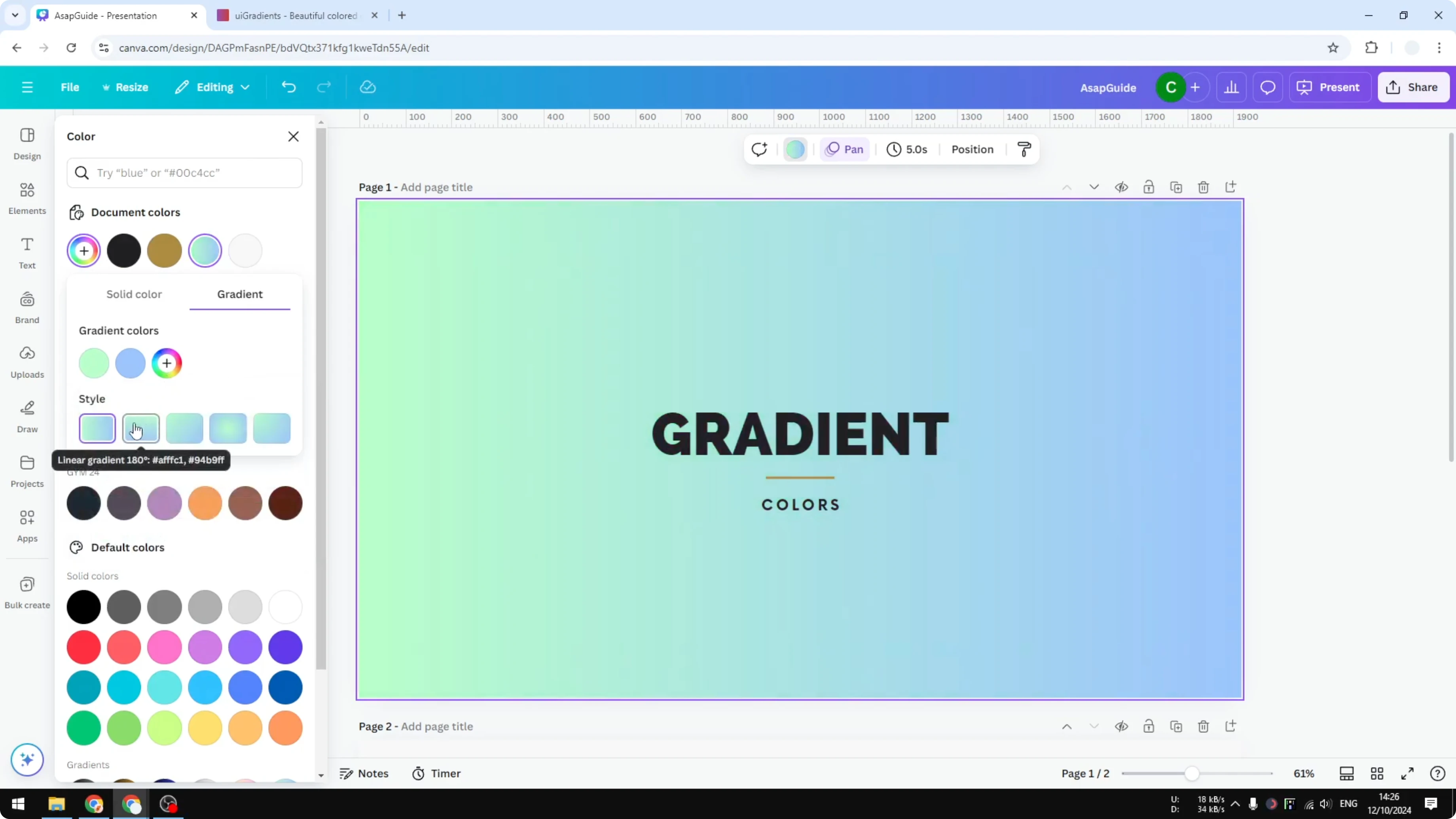 Screenshot from How to Change Gradient Colors in Canva at 70s