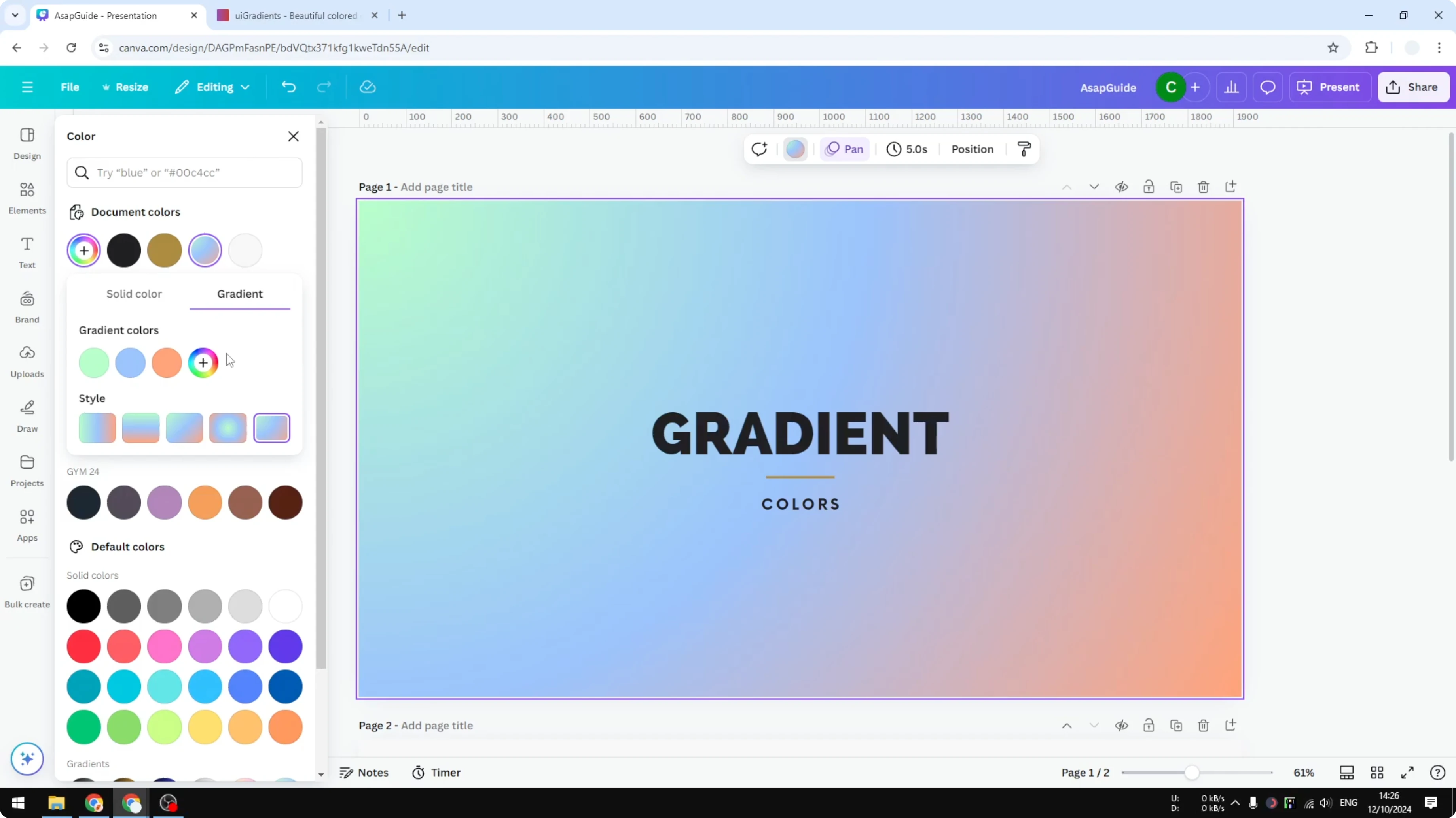 Screenshot from How to Change Gradient Colors in Canva at 91s