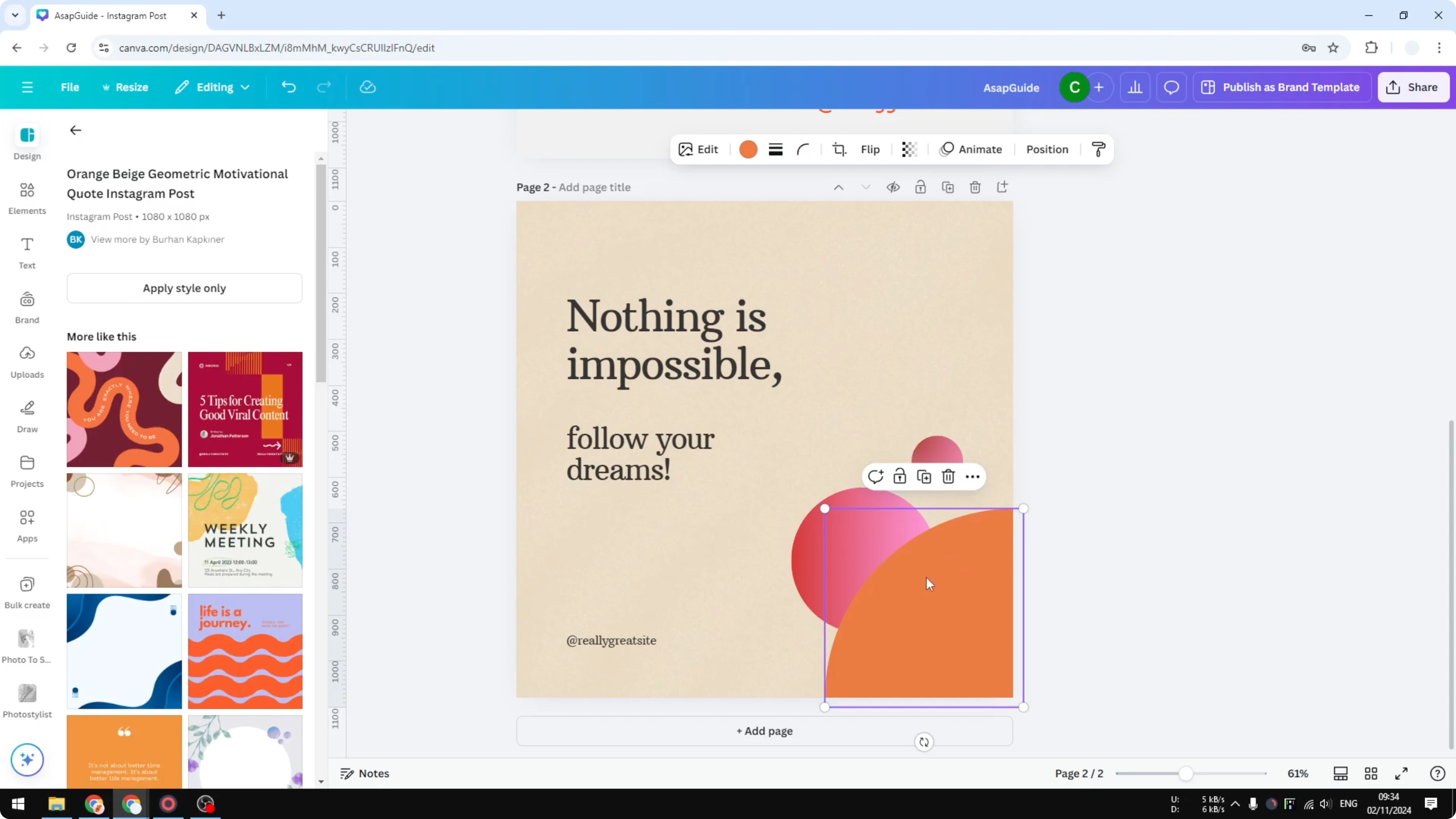 Screenshot from How to Change Solid Color to Gradient in Canva at 100s