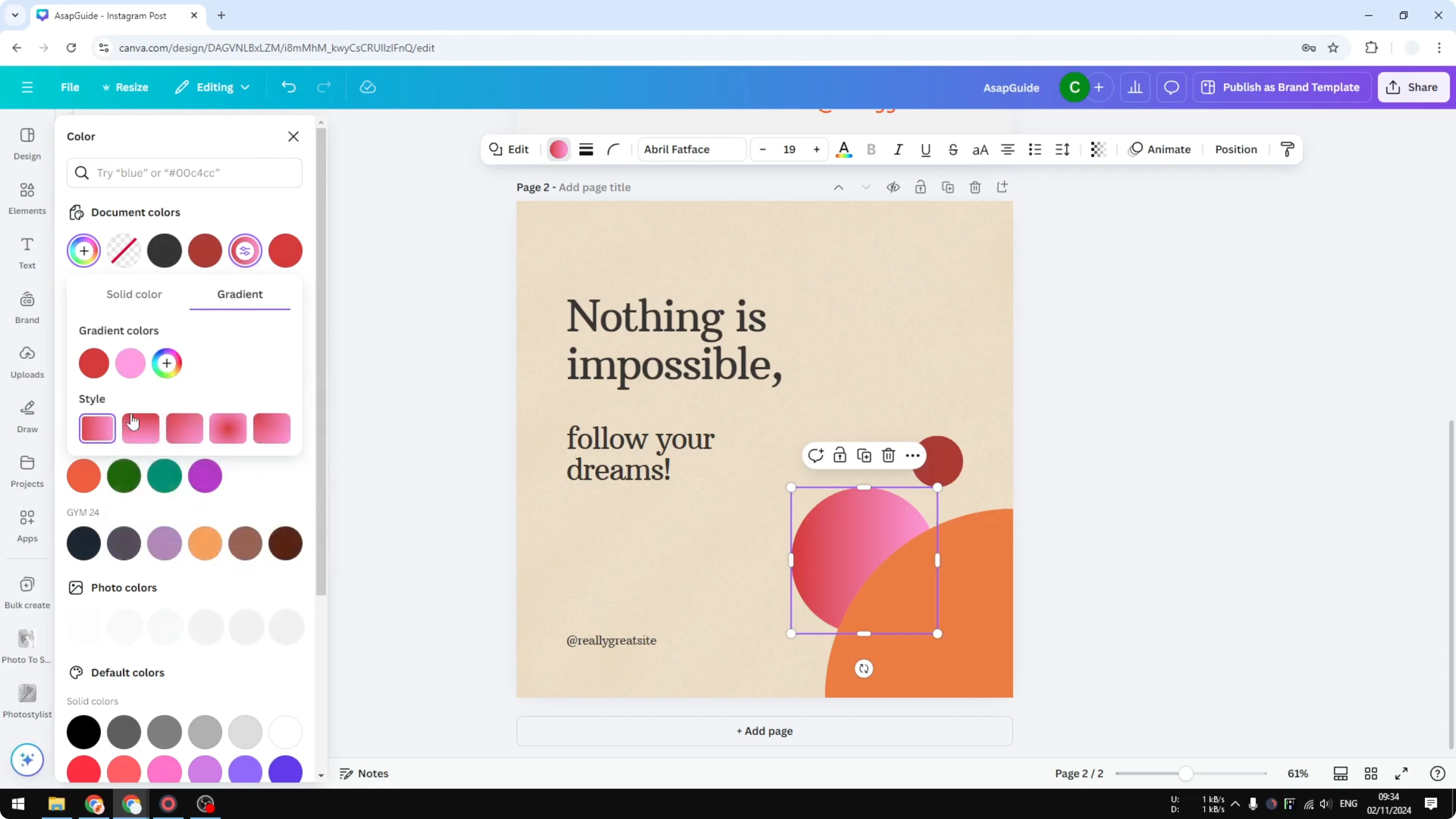 Screenshot from How to Change Solid Color to Gradient in Canva at 65s