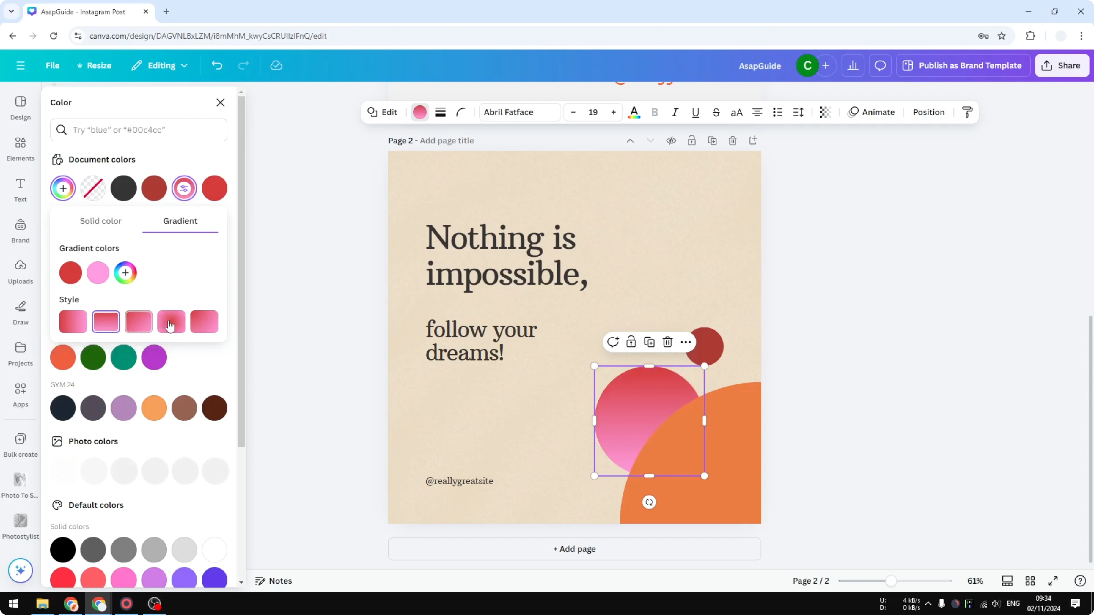 Screenshot from How to Change Solid Color to Gradient in Canva at 69s