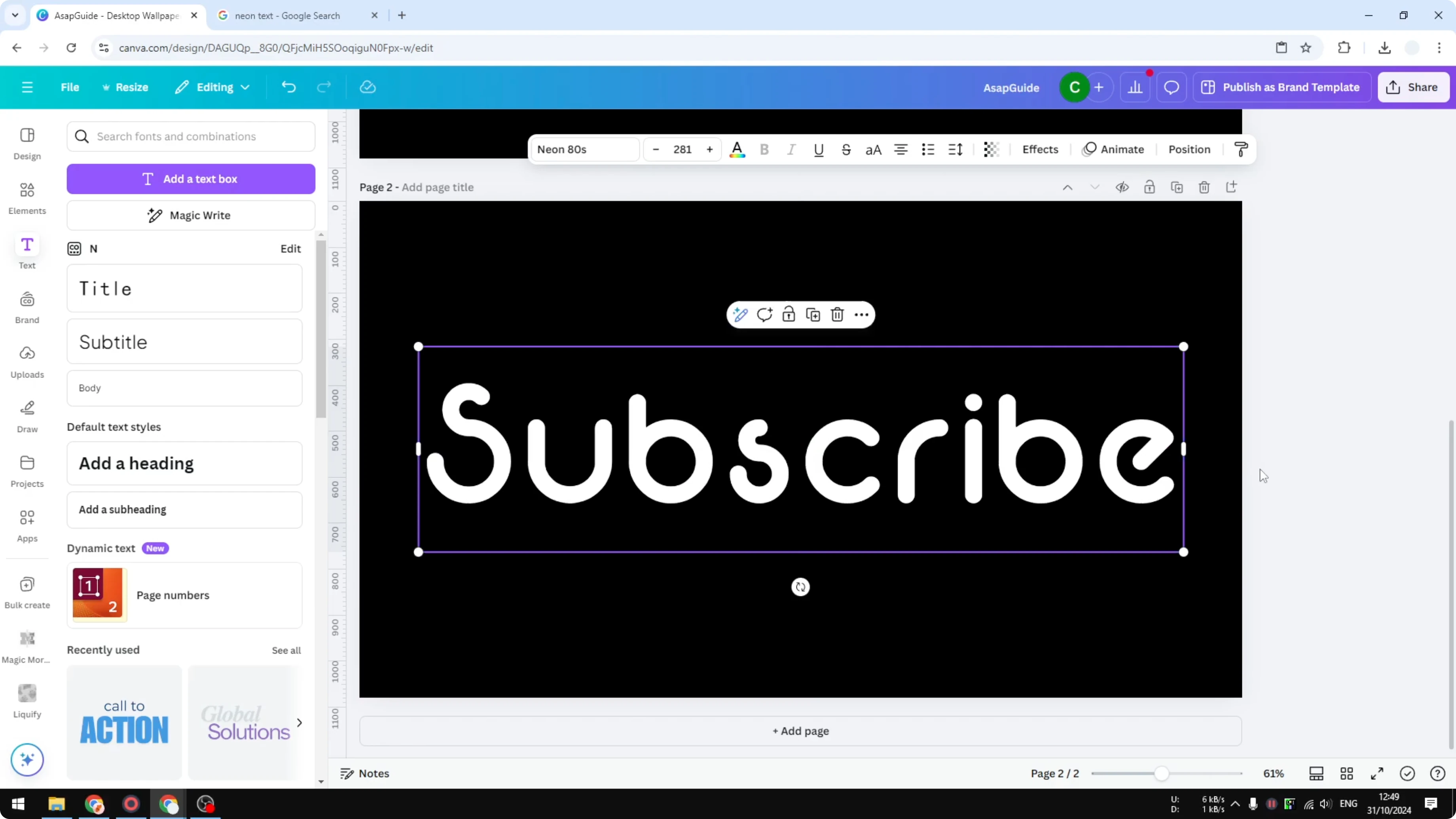 Screenshot from How to Create Cool Neon Effect to Text in Canva at 113s